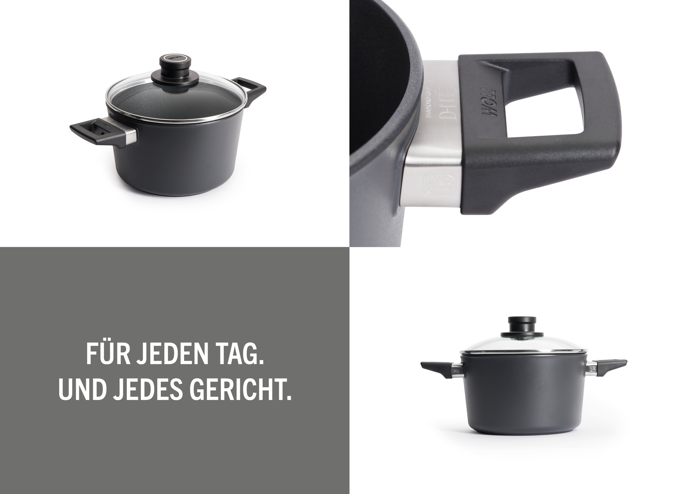 WOLL Kochtopf »D-Lite Gusstopf mit Glasdeckel,Ø20-28cm, Aluminium, PFAS-frei Antihaft« 2 tlg. Aluminiumguss