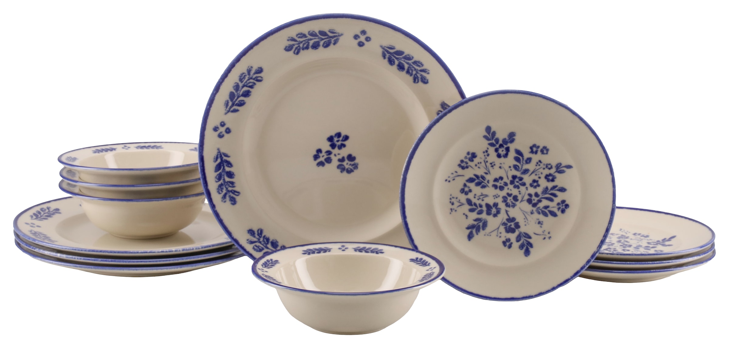 CreaTable Teller-Set "Rondo Cottage, Geschirr-Set, 12-tlg." Hochwertiges Steinzeug, Leicht cremefarbene Naturglasur