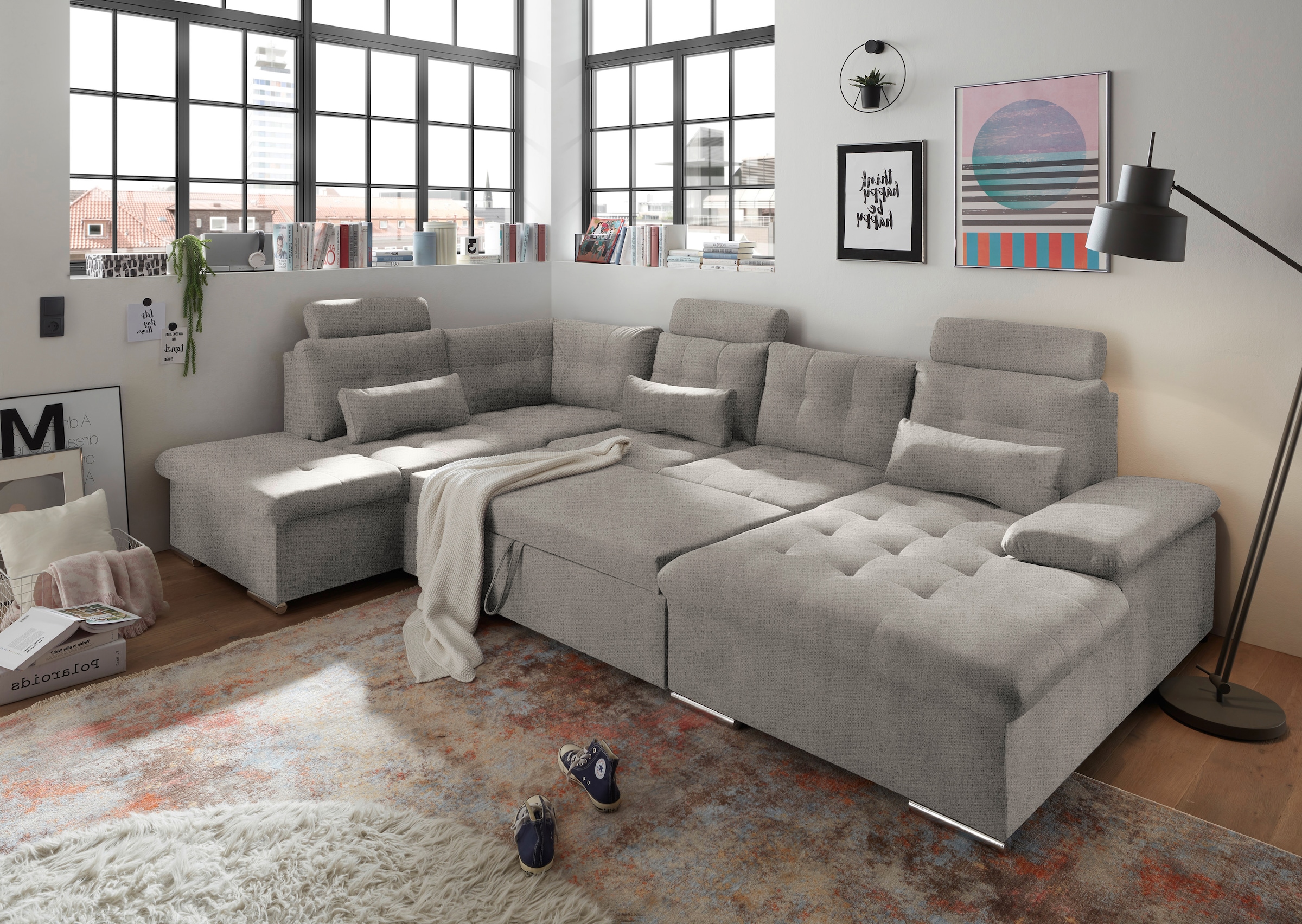 ED EXCITING DESIGN Wohnlandschaft Jakarta, mit Bettfunktion, Bettkasten, Kopfstützen, Nierenkissen