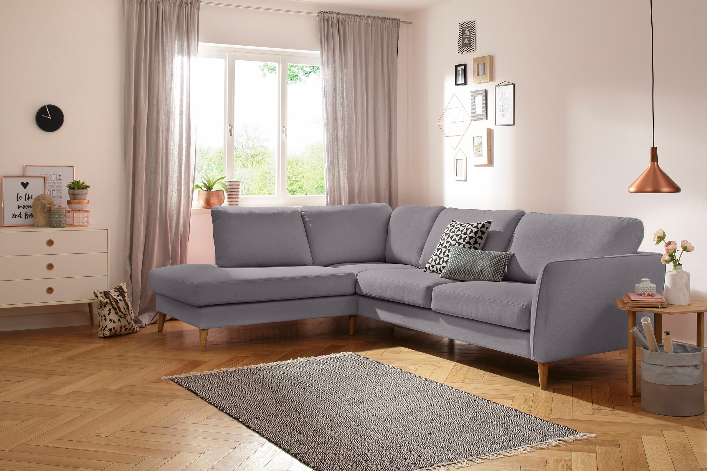 Home affaire Ecksofa »MARSEILLE 278/202 cm, L-Form, Ottom. rechts/links«, Massivholzbeine aus Eiche, in verschieden Bezügen und Farbvarianten