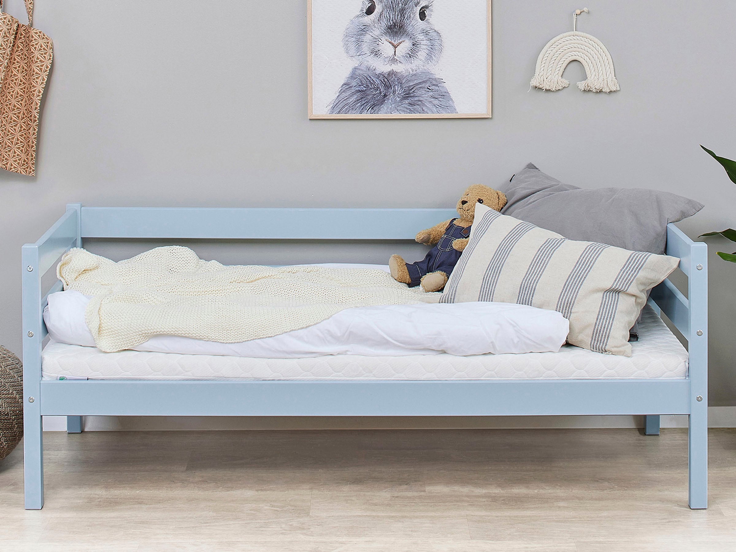 Hoppekids Einzelbett "ECO Comfort Kinderbett, Kiefer Massivholz, Jugendbett inkl. Rollrost" 70x160 cm, wahlweise in verschieden Farben/ Matratze/ Absturzsicherung
