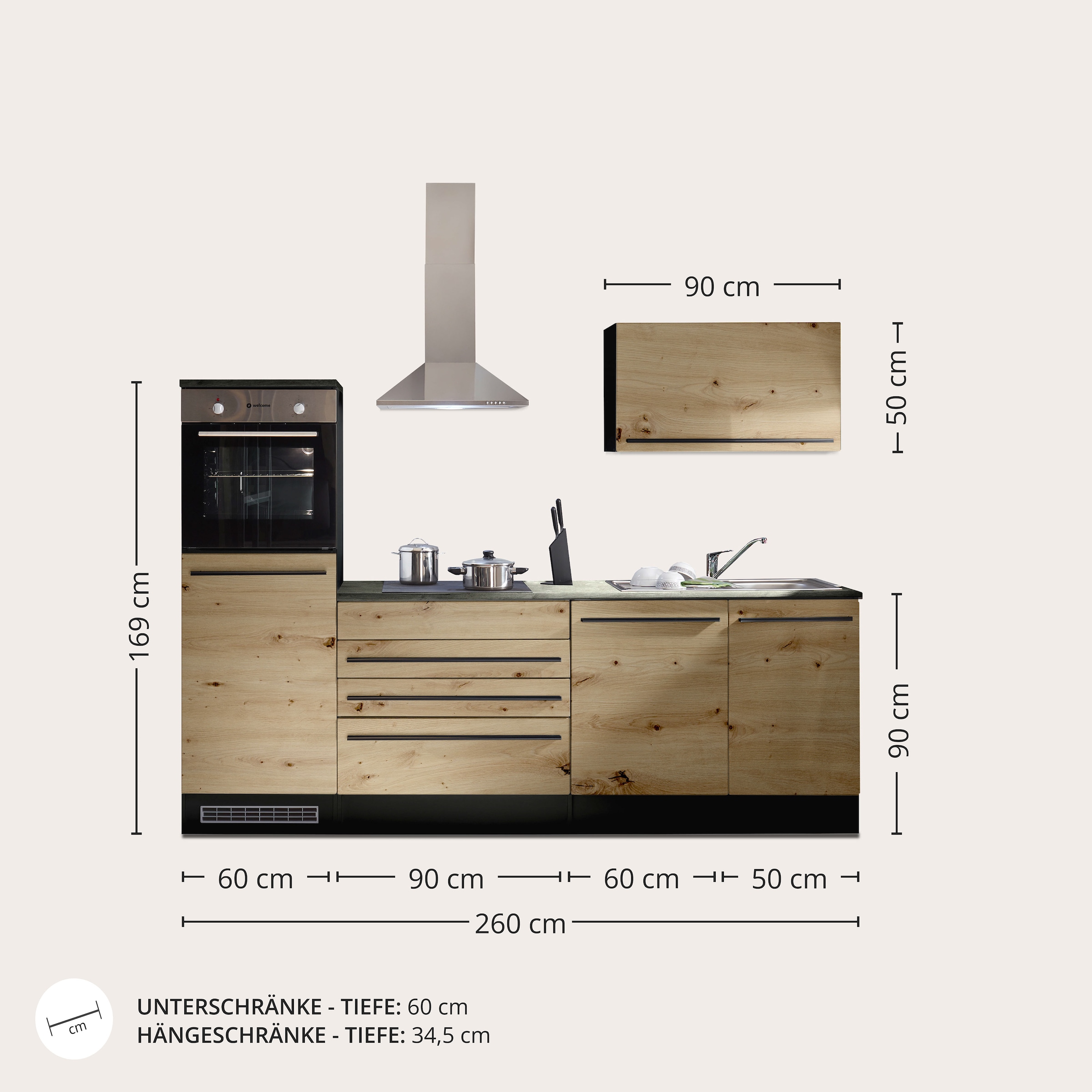 BASIC by Balculina Küchenzeile »Jazz«, Breite 260 cm, wahlweise mit E-Geräten