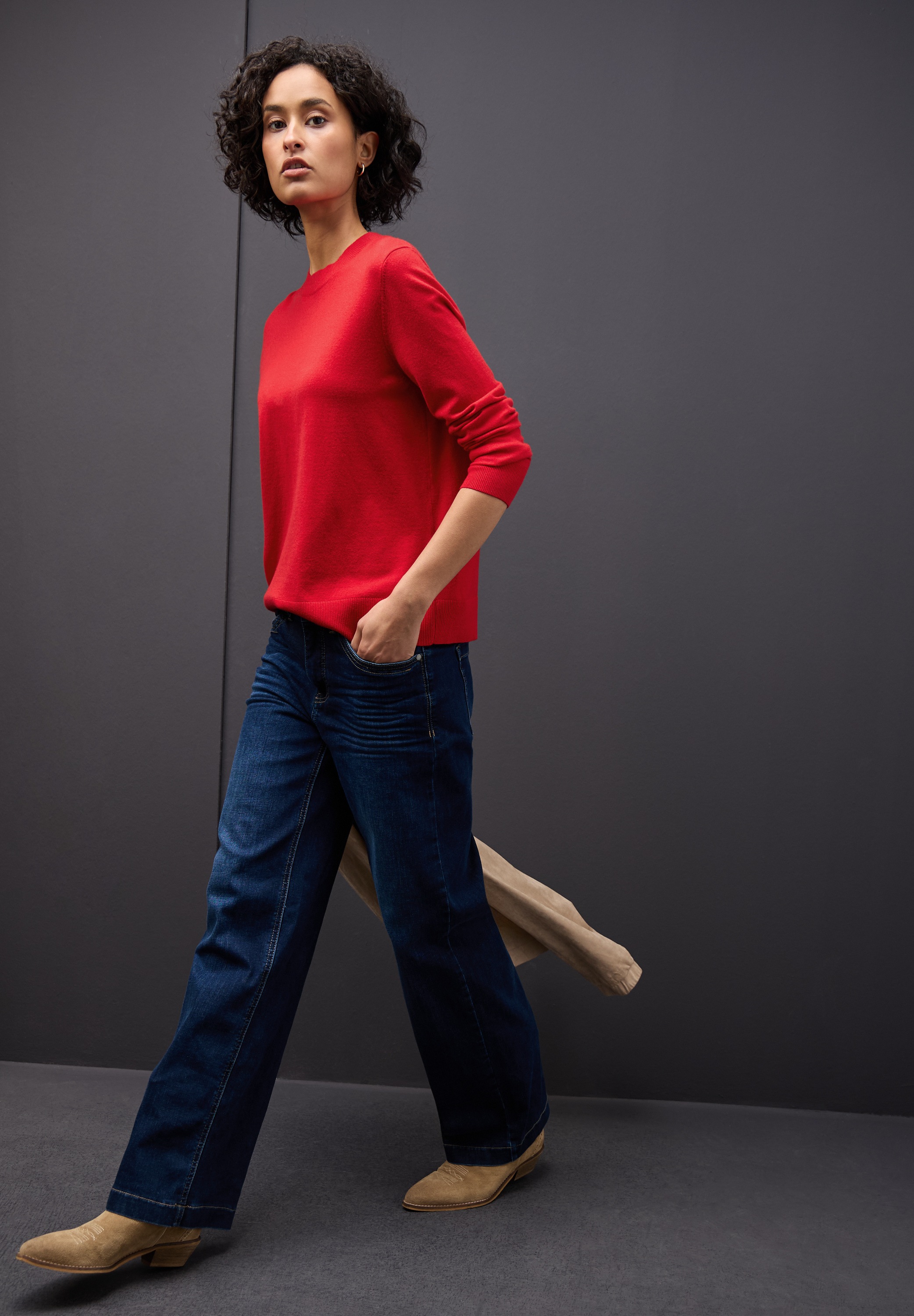 STREET ONE Rundhalspullover mit Rippbündchen