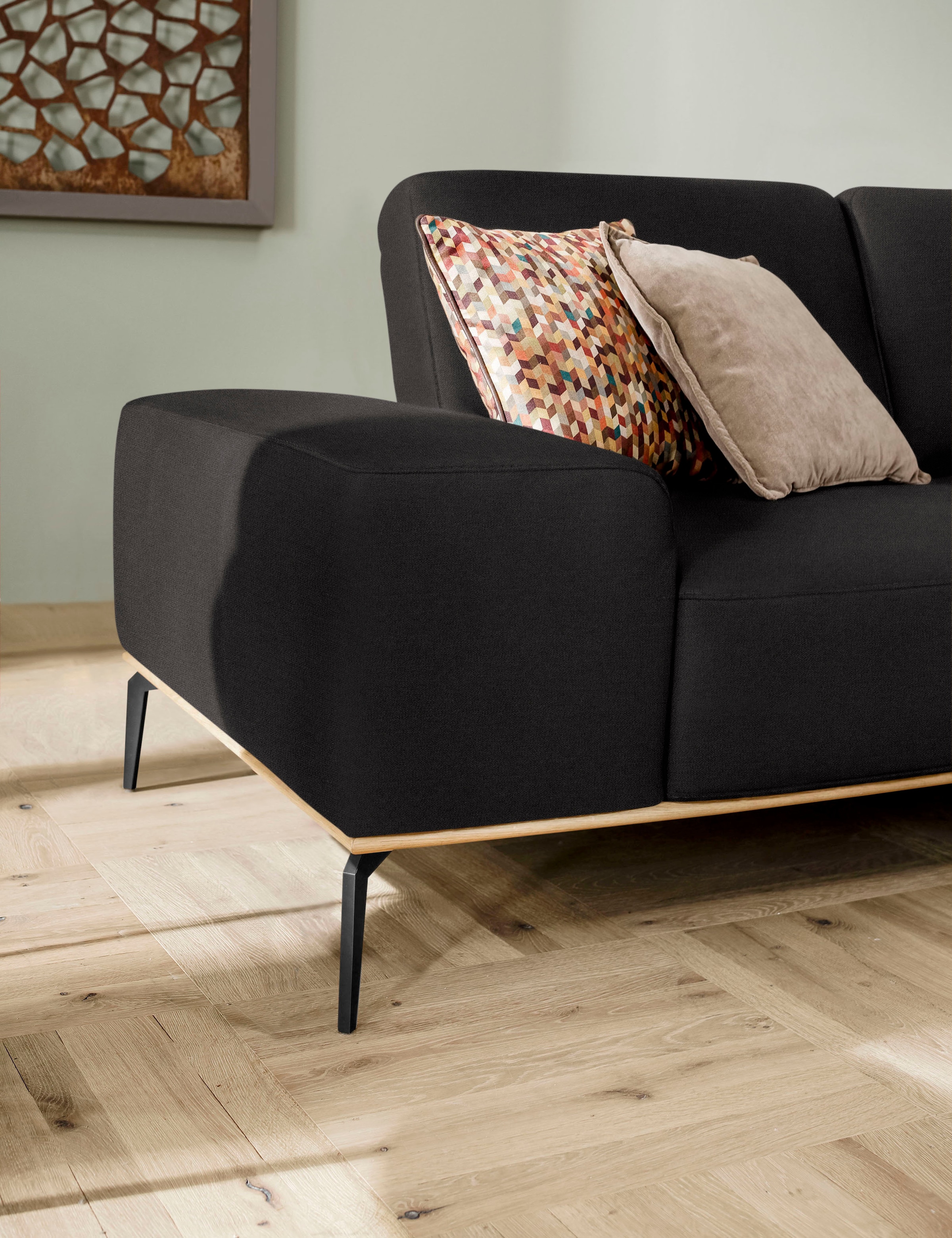 W.SCHILLIG Ecksofa »run, Designsofa mit tollem Sitzkomfort, bequem, L-Form«, mit Holzsockel, Füße in Schwarz pulverbeschichtet, Breite 279 cm