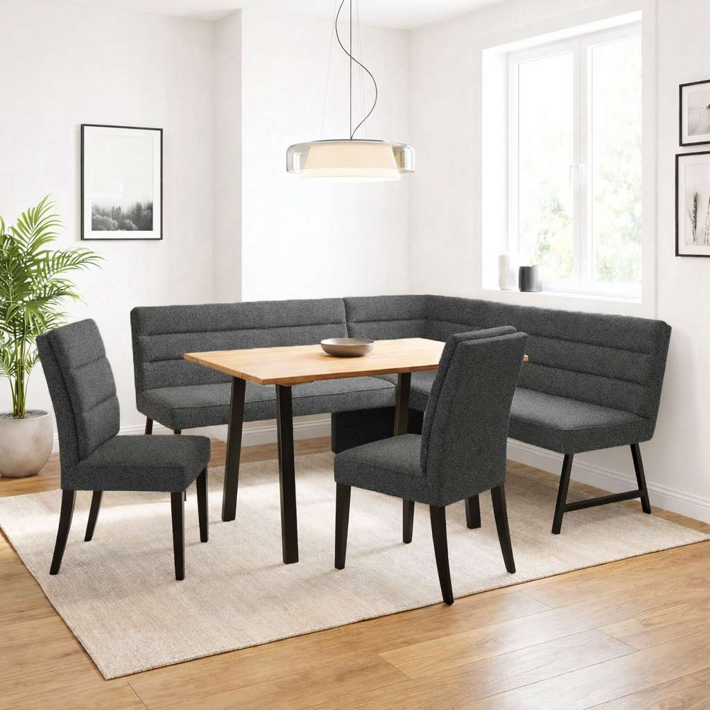 OTTO home Eckbankgruppe "Oregon Essecke, Sitzgruppe, Küchenbankgruppe" Set, 4er, 4 tlg. Eckbank mit Metallfüßen, Esstisch in Eiche massiv