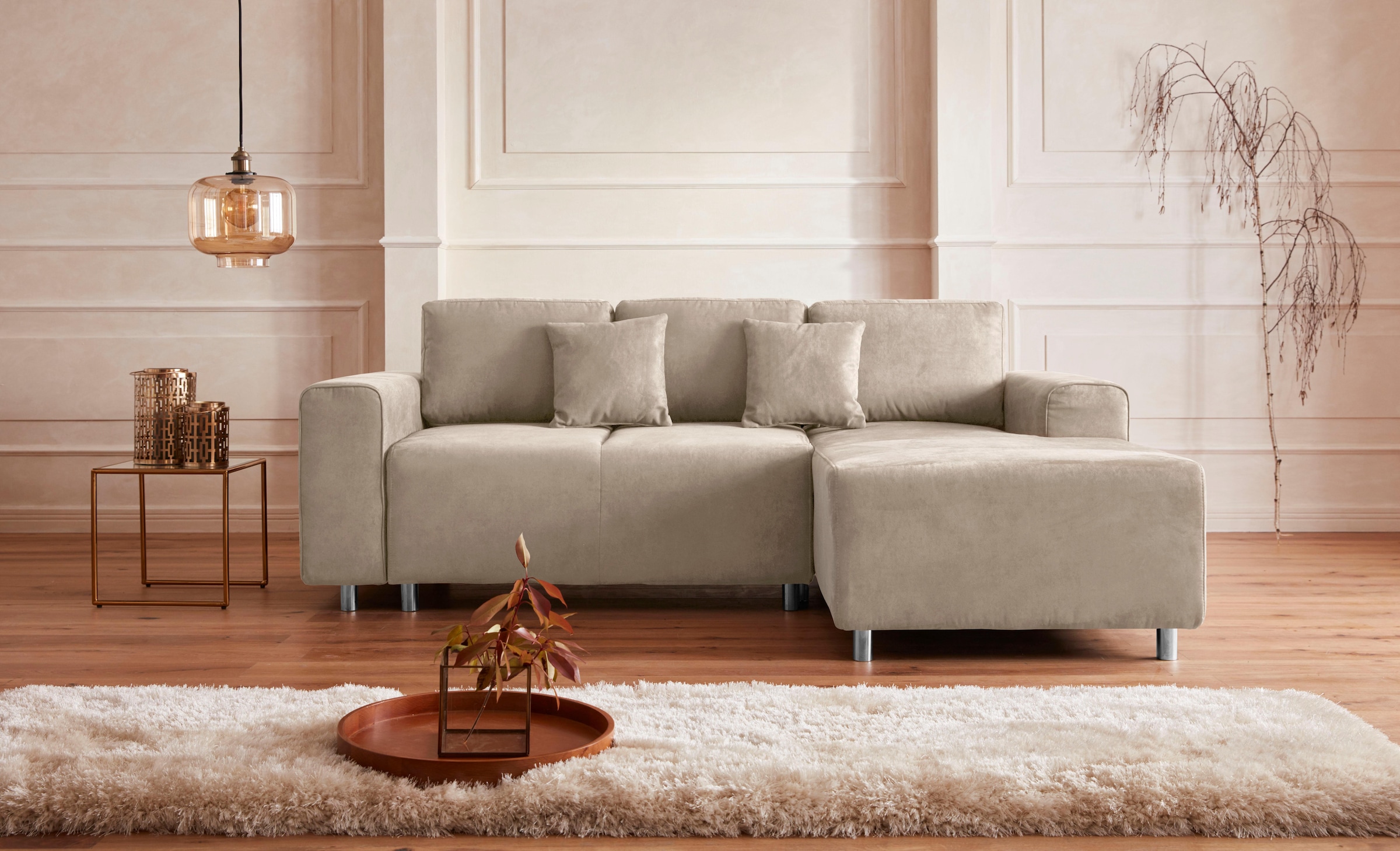 Home affaire Ecksofa "Györ" L-Form, wahlweise mit Bettfunktion und Bettkasten incl. 2 Zierkissen
