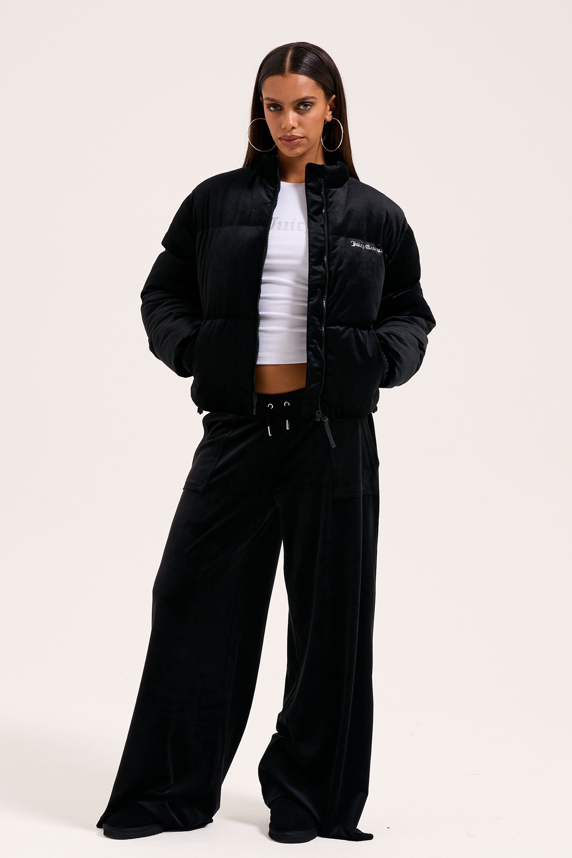 Juicy Couture Steppjacke »JUICY VELOUR PUFFA JACKET Damen« ohne Kapuze Steppjacke Damen, Winterjacke, Übergangsjacke, Velour, Glitzer, Sale