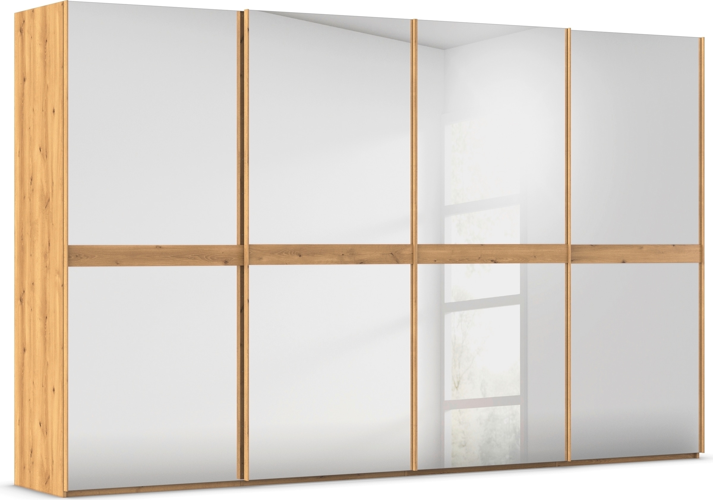 rauch Schwebetürenschrank "Kleiderschrank Schrank Garderobe Schlafzimmerschrank SCALE-LINE" edle Optik mit Bauchbinde in Korpusfarbe Spiegelfront MADE IN GERMANY