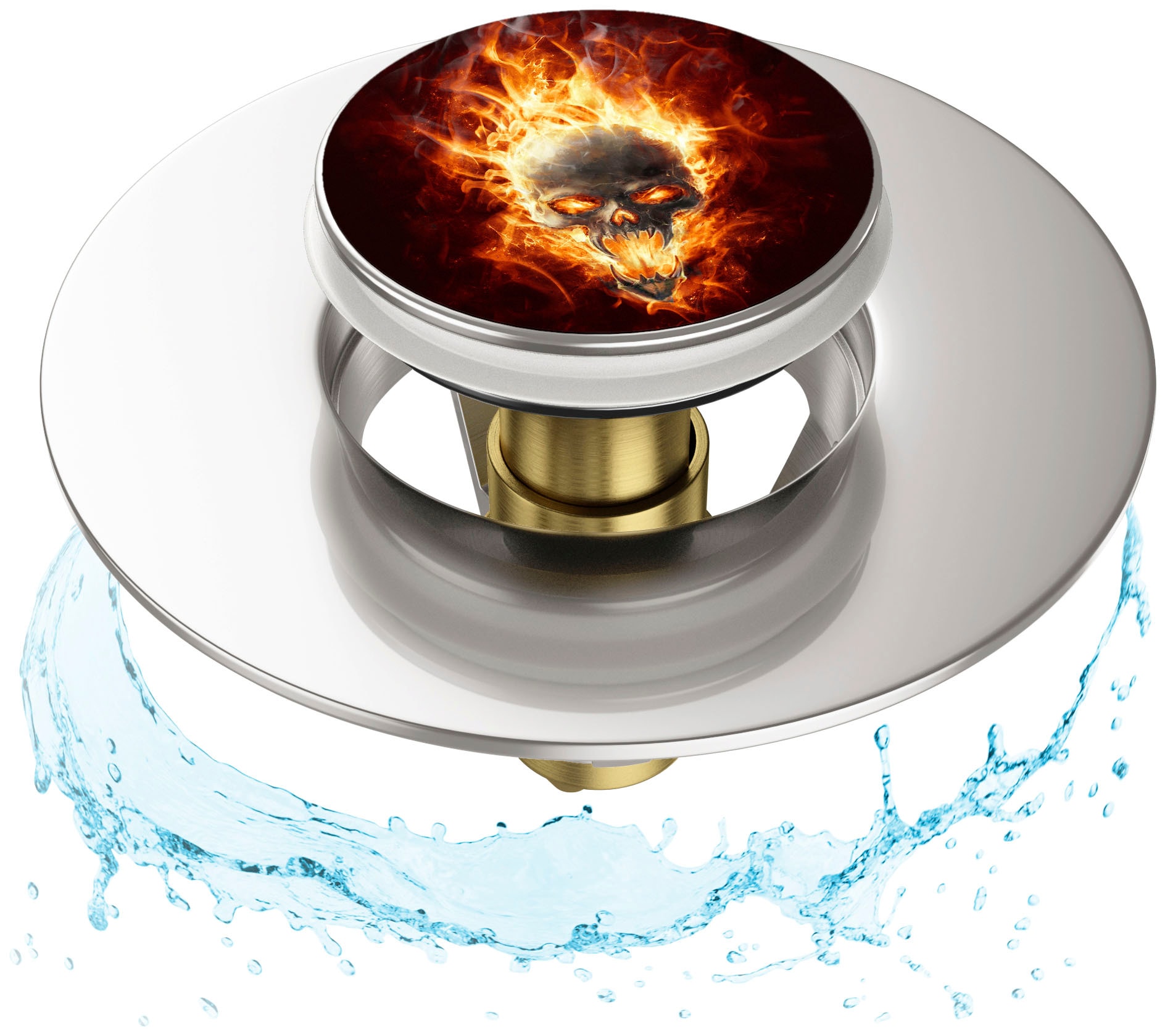 Sanilo Waschbeckenstöpsel »Pop-Up Totenkopf Flammen«, 100% wasserdicht, kräftige Farben, hochwertig