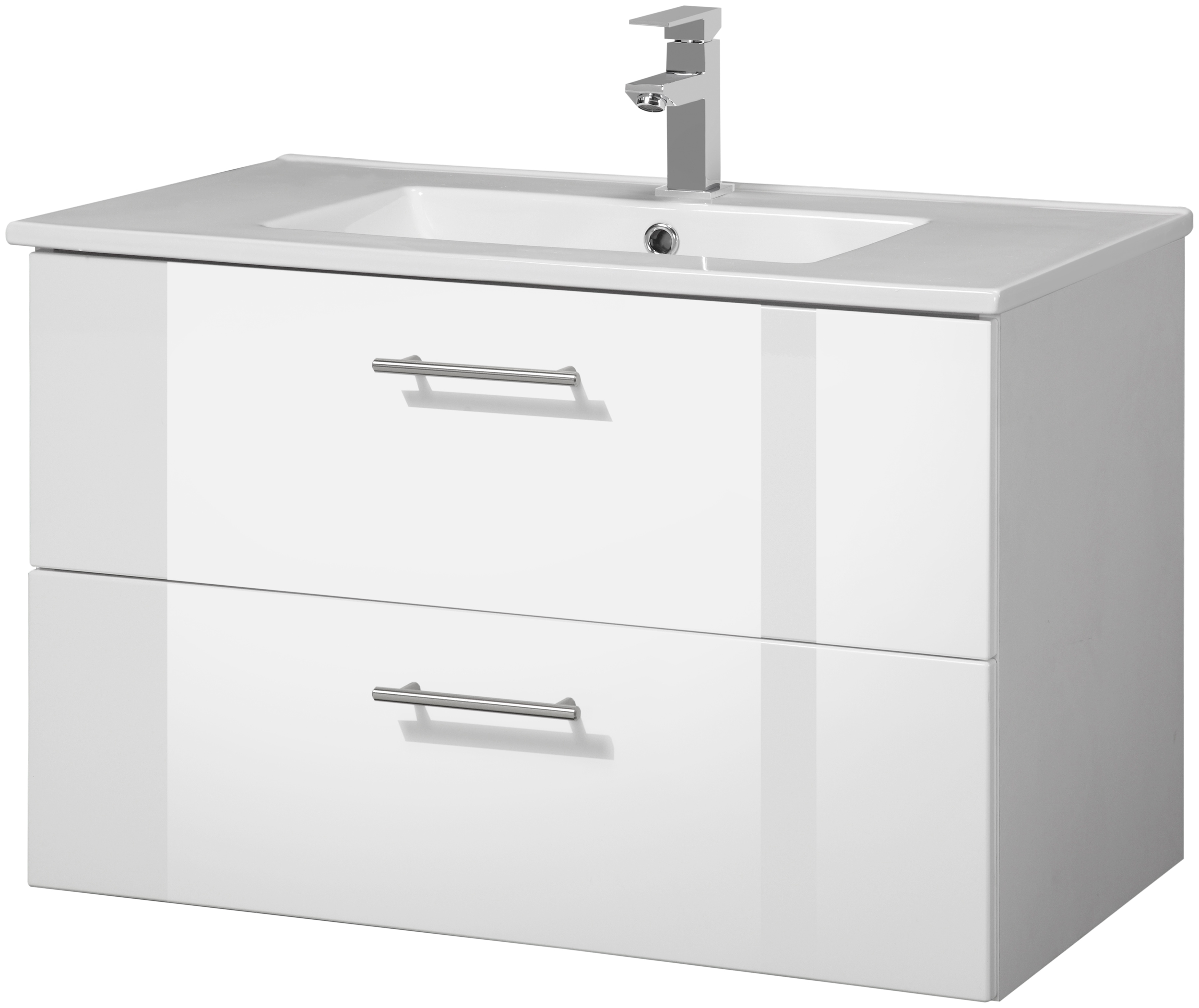 welltime Waschtisch "Trento Badezimmerschrank mit Becken" Badmöbel in Breite 80 cm, Waschplatz mit 2 Schubladen, Badschrank