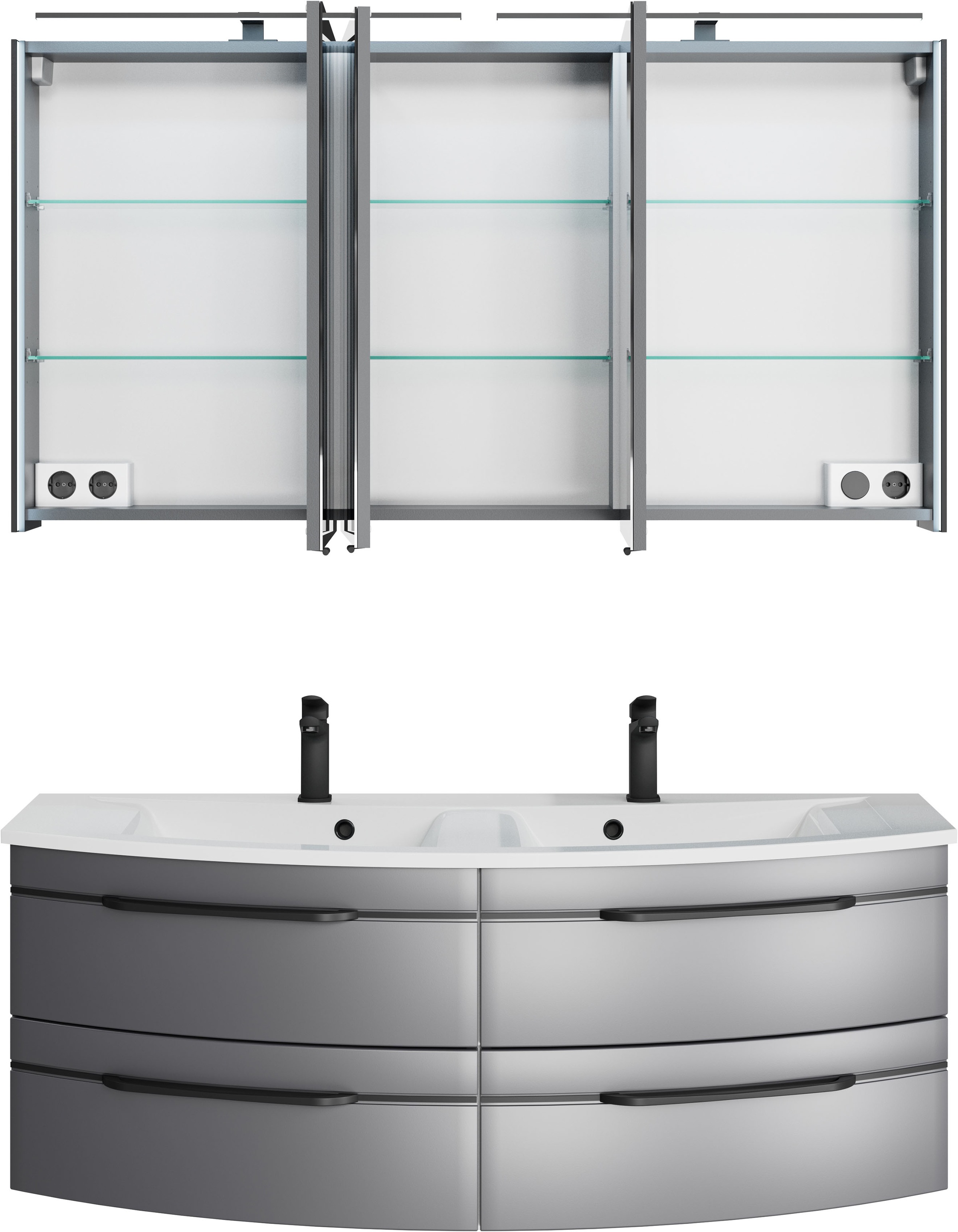 Thumbnail - Saphir Badmöbel-Set "Badezimmer-Set 133,2 cm breit, inkl. Türdämpfer, 3 Türen, 4 Schubladen" Set, 2 Stk. tlg.