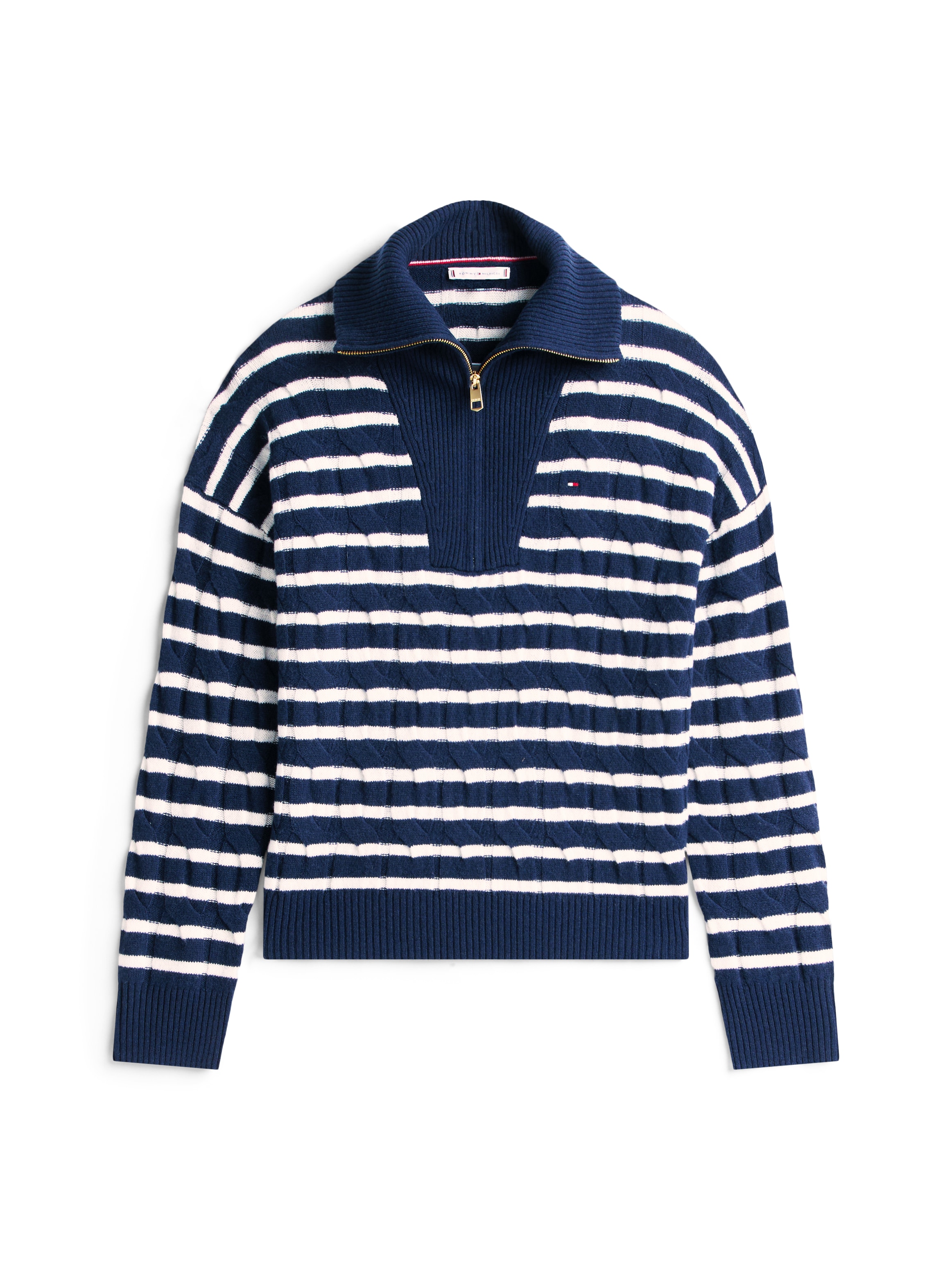 Tommy Hilfiger Troyer »SOFT WOOL CABLE 1/2 ZIP LS SWT«, mit Zopfmuster, aus reiner Wolle