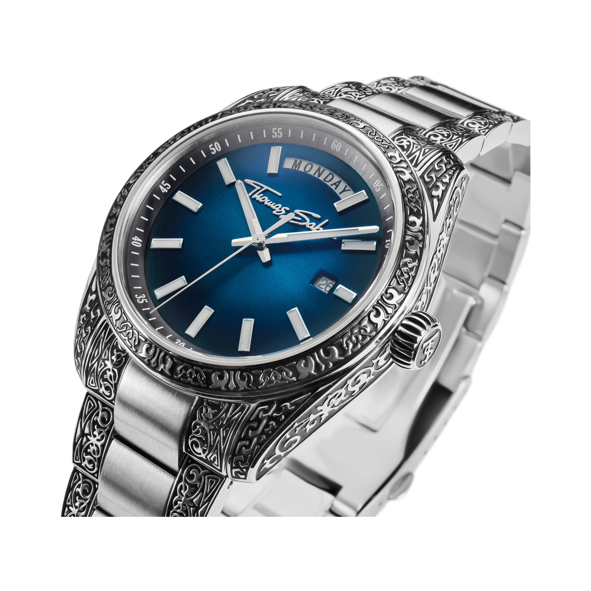 THOMAS SABO Quarzuhr »REBEL AT HEART REVIVE 40 mm«, Armbanduhr, Damenuhr, Herrenuhr, Edelstahlarmband, analog, Tag