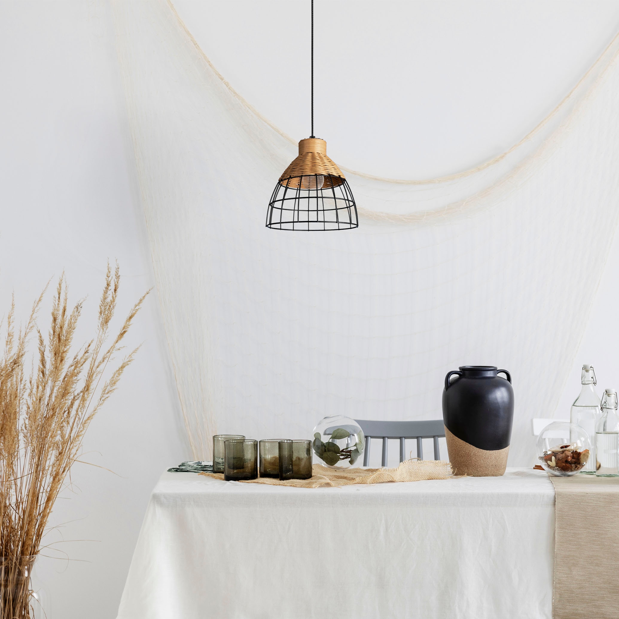 Pendelleuchte Esszimmerlampe Paco Vintage BAUR Lampe Rattan E27 LED »PUCU«, Boho Hängeleuchte | Korb Home