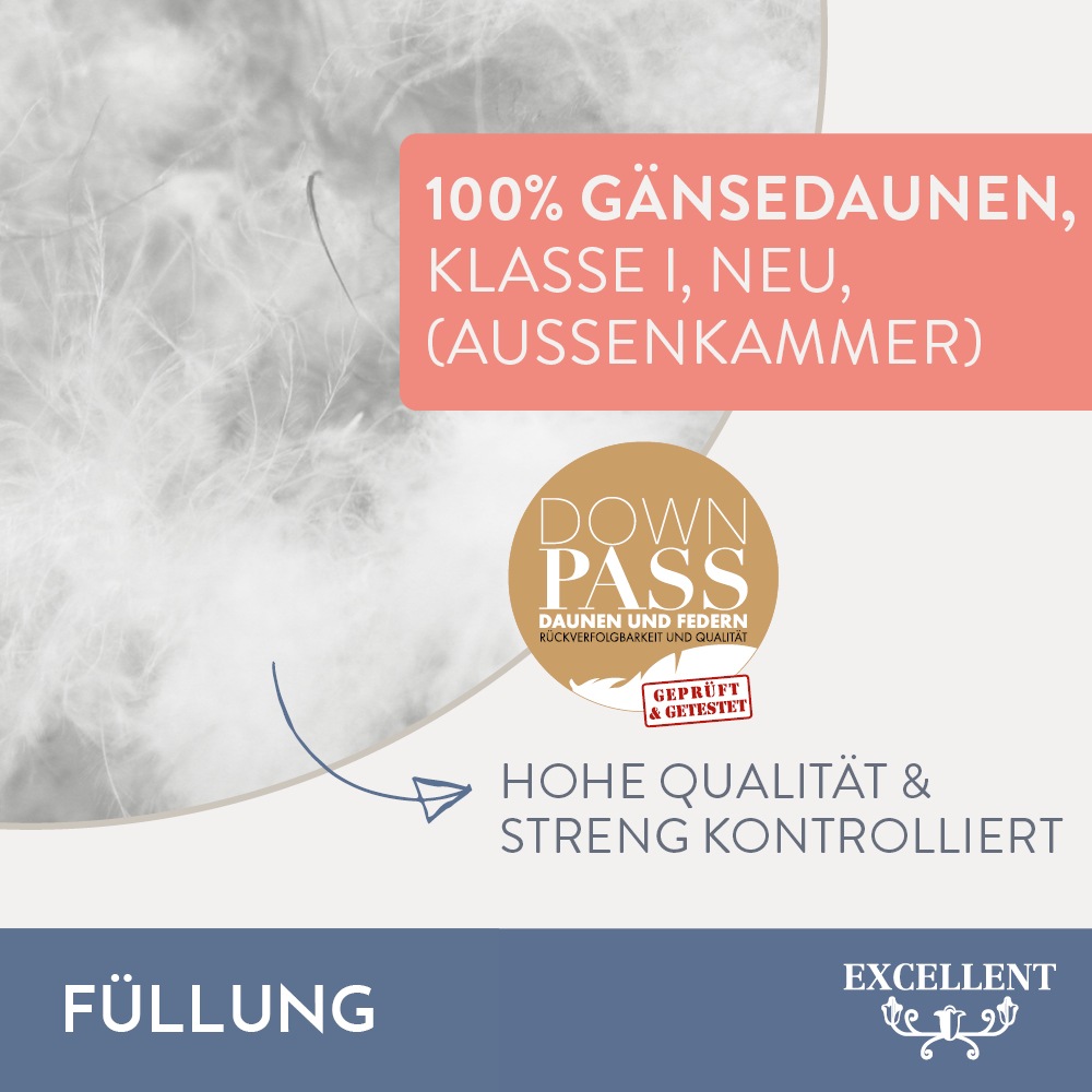 Thumbnail - Excellent 3-Kammer-Kopfkissen "Florenz", Füllung: 100% Gänsedaunen (Außenkammern), Bezug: 100% Baumwolle, (1 St.), herge...