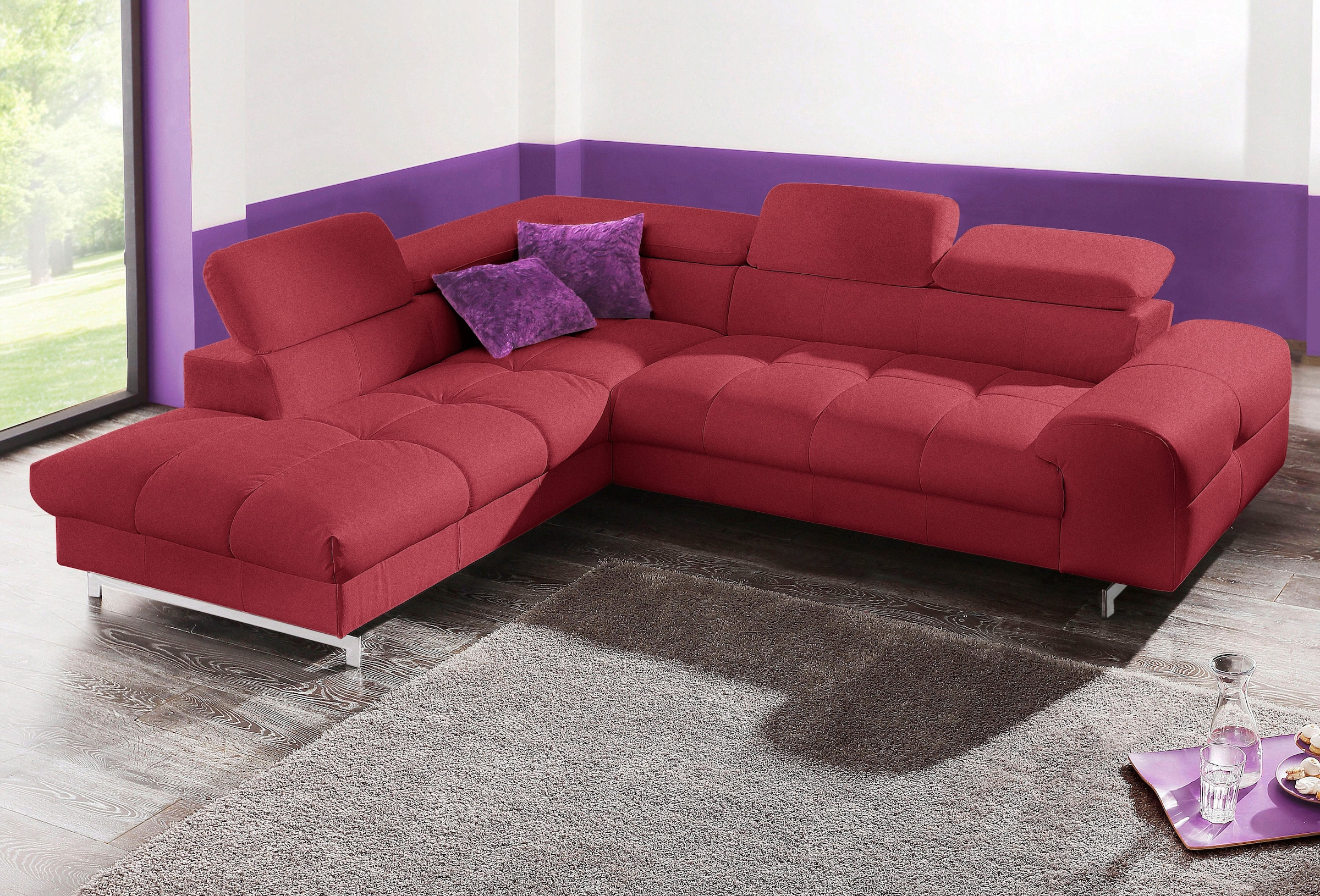 COTTA Ecksofa "Chef bequem, tolle Verarbeitungsdetails, Breite 262cm, L-Form" mit Kopfteilverstellung, edle Metallkufen, optional Schlaffunktion