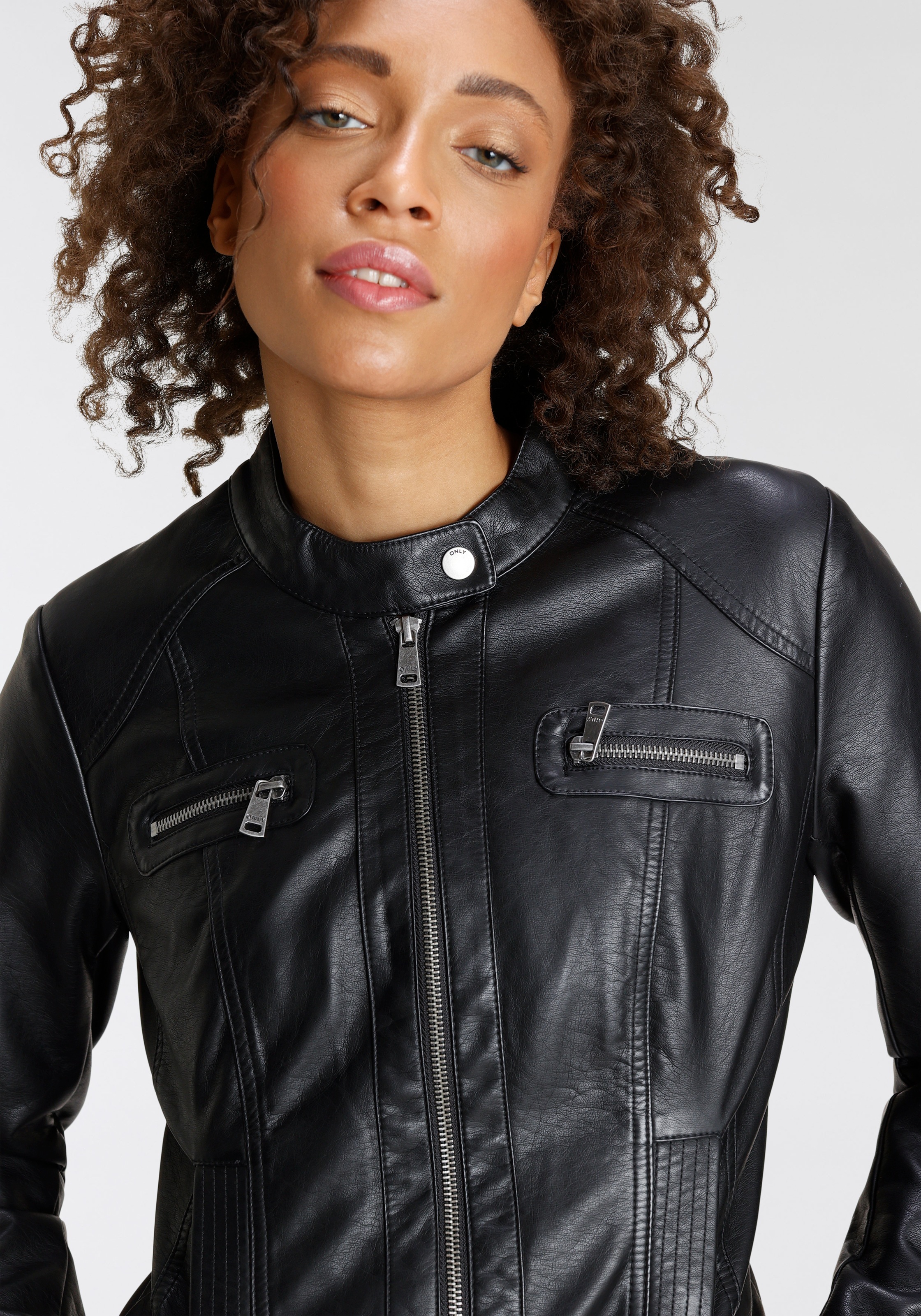 ONLY ONLBANDIT Faux Leather Biker Jacket Black Size 38 3