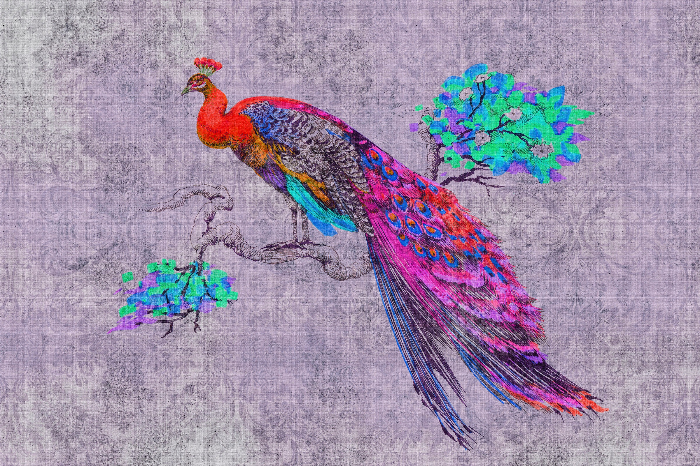 A.S. Création Leinwandbild »peacock 3«, Tiere, (1 St.), Keilrahmen Bild Lila Bunt Pfau