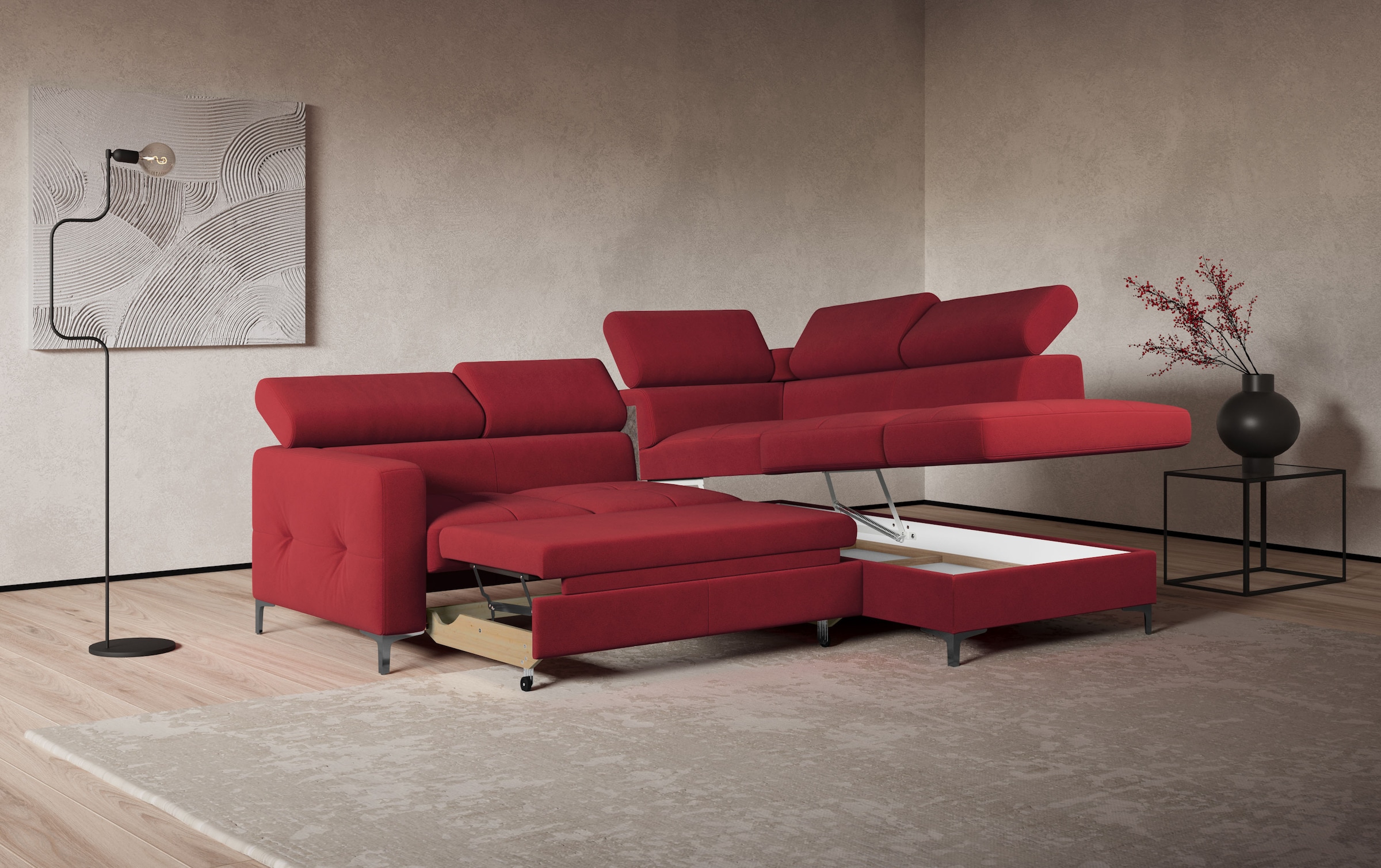 COTTA Ecksofa »Sammy L-Form«, mit Kopfteilverstellung, wahlweise mit Bettfunktion & Bettkasten