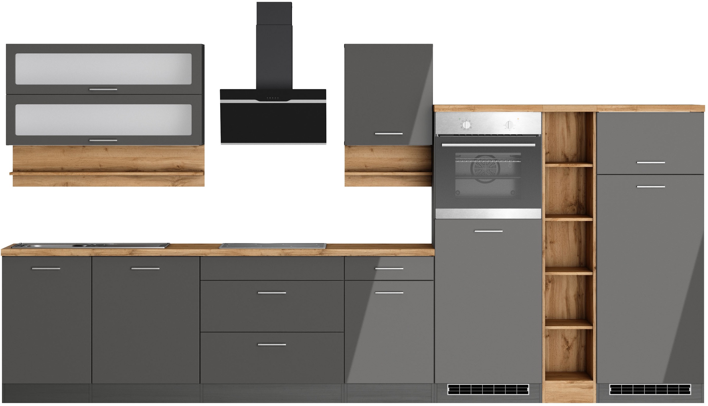 KOCHSTATION Küchenzeile "KS-Milan" 390 cm breit, viel Stauraum, wahlweise m günstig online kaufen