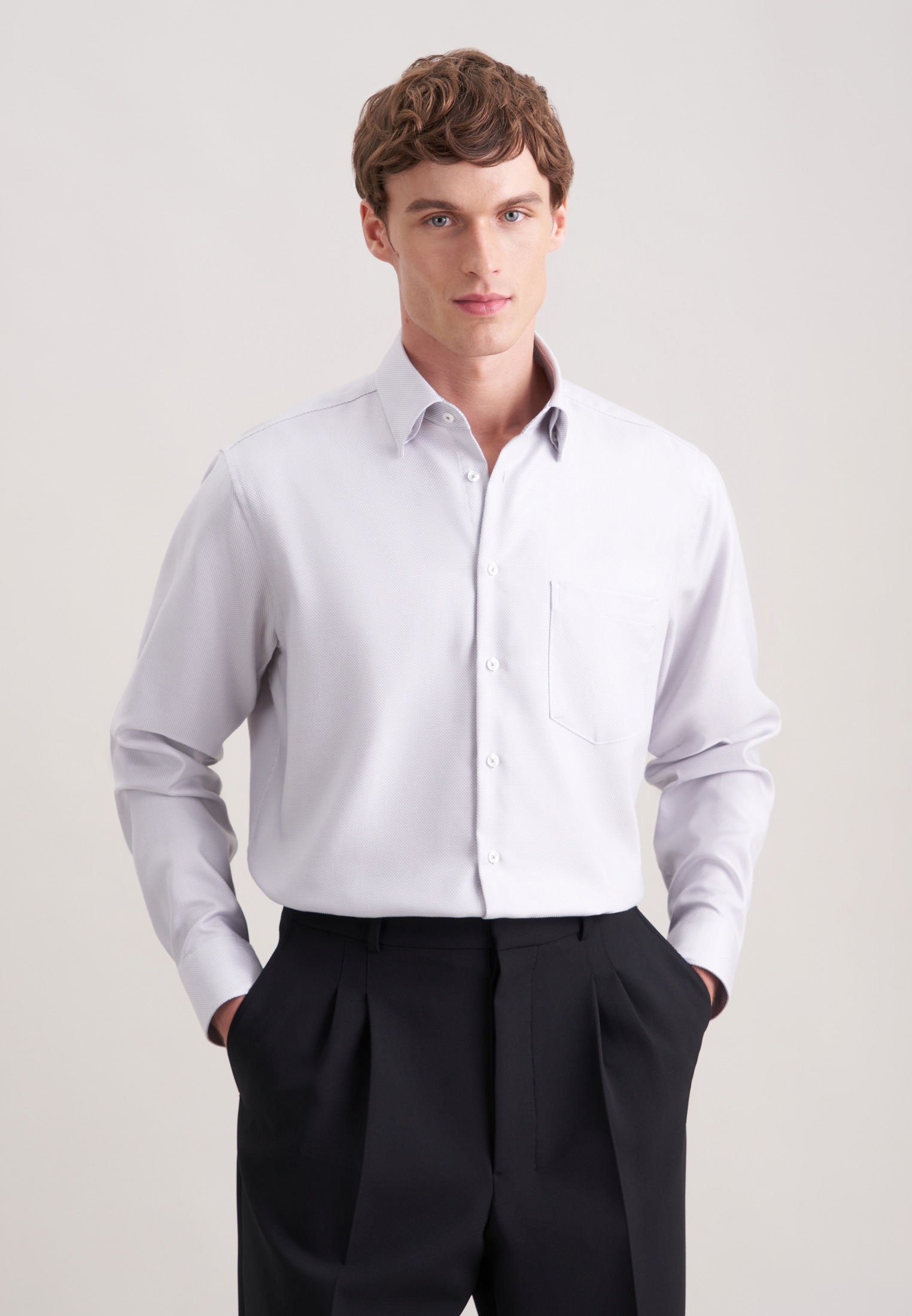 seidensticker "Schwarze Rose" Regular 1/1 Covered-Button-Down-Kragen Struktur