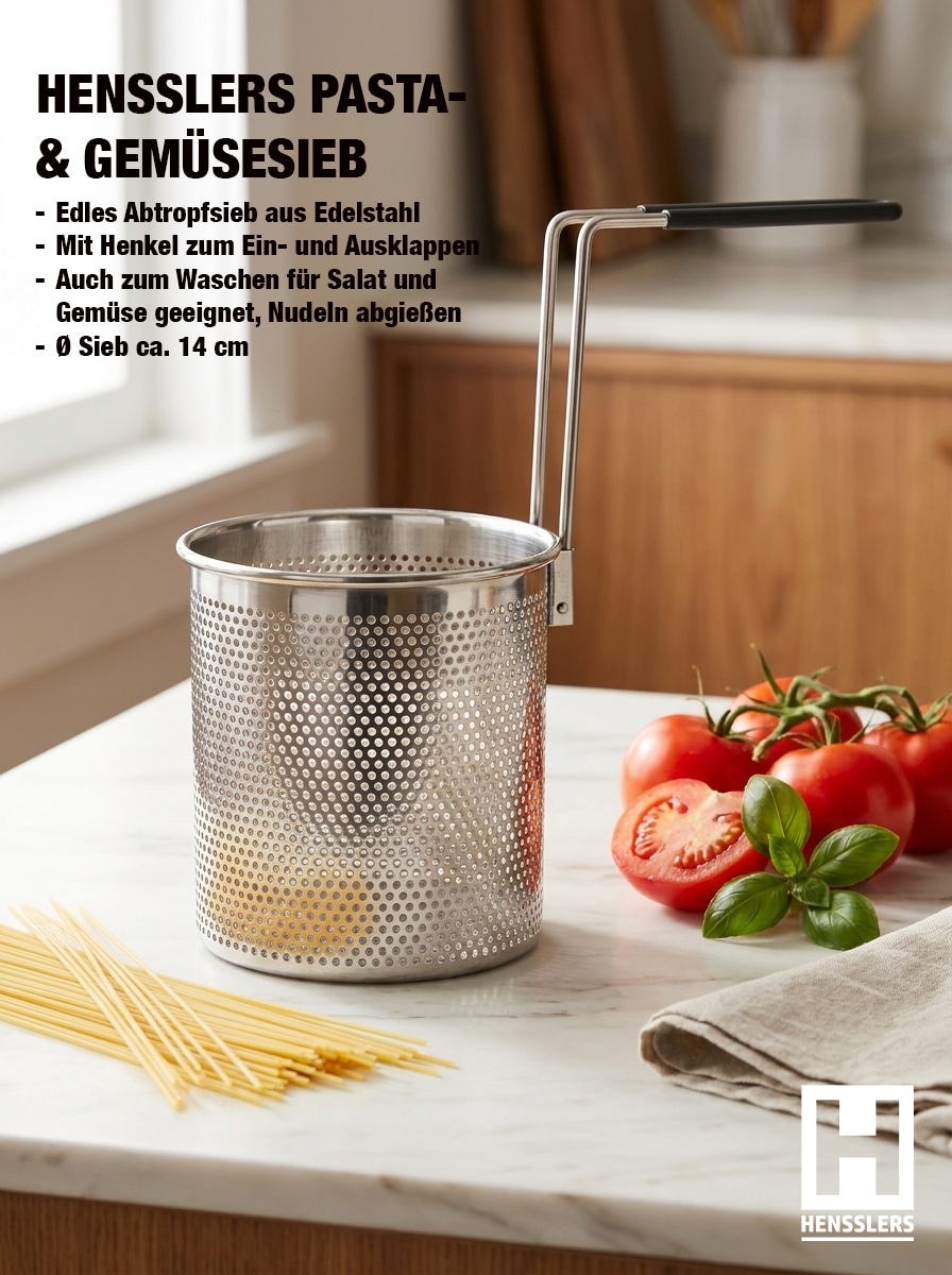 HENSSLERS Kochtopf »HENSSLERS Edelstahl-Topf-Set inkl. Grillzange & Pastasieb« Set, 7 tlg. Edelstahl