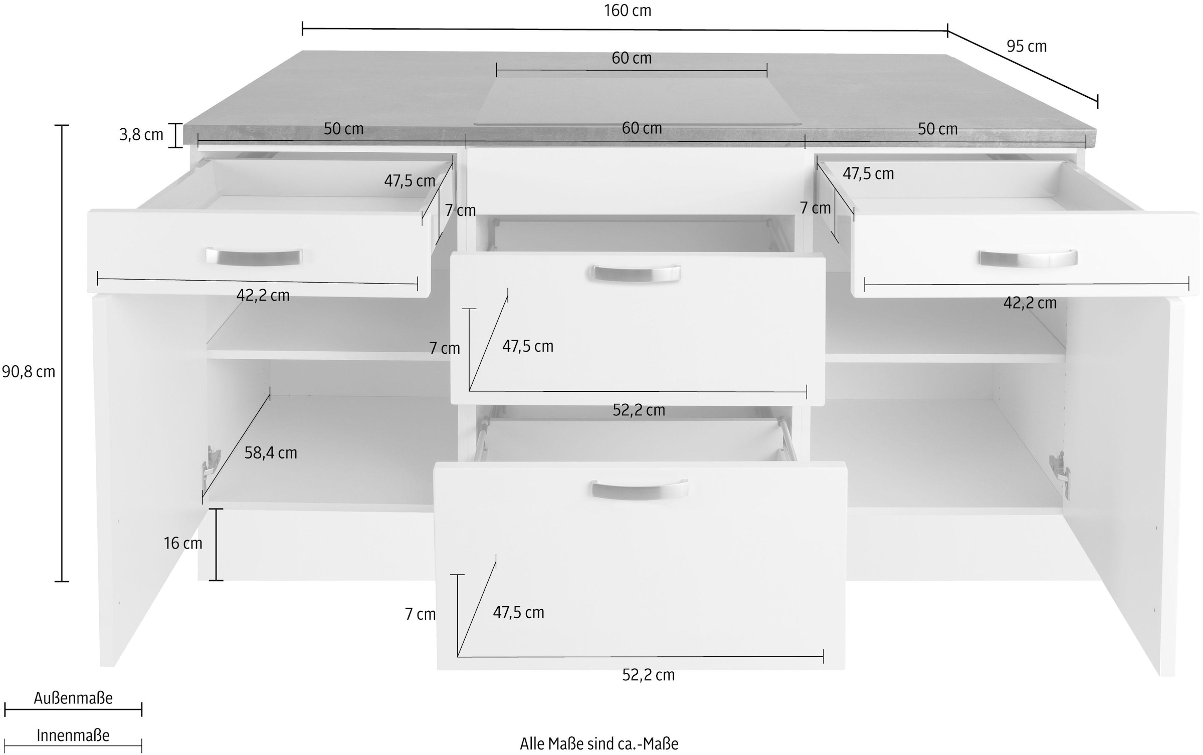 OPTIFIT Kücheninsel »Cara«, Vollauszüge und Soft-Close-Funktion, Stellbreite 160 x 95 cm