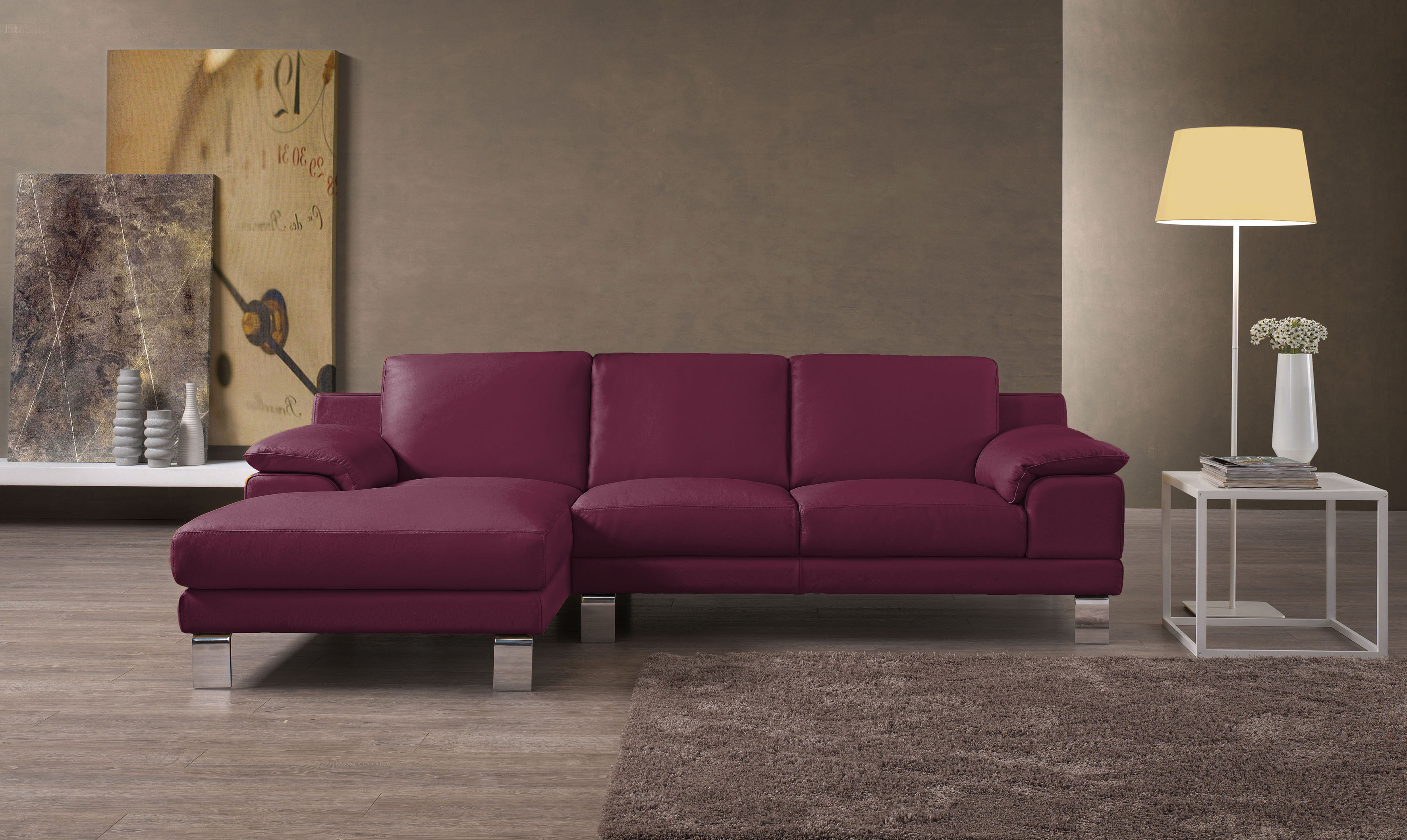 Egoitaliano Ecksofa "Shakira, Design & Sitzkomfort auf hohem Niveau, Breite 236cm, L-Form" mit Recamiere, L-Form, edle Füße