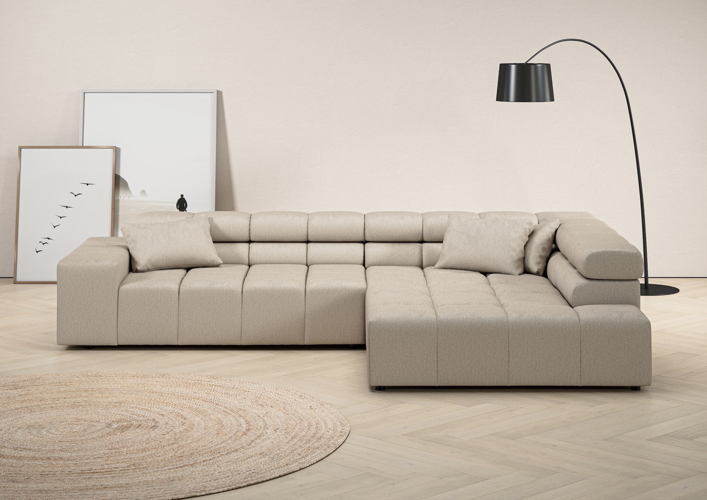 Ecksofa »Ancona incl. Kopfteilverstellung, Zierkissen Breite 319cm, L-Form«, wahlweise...