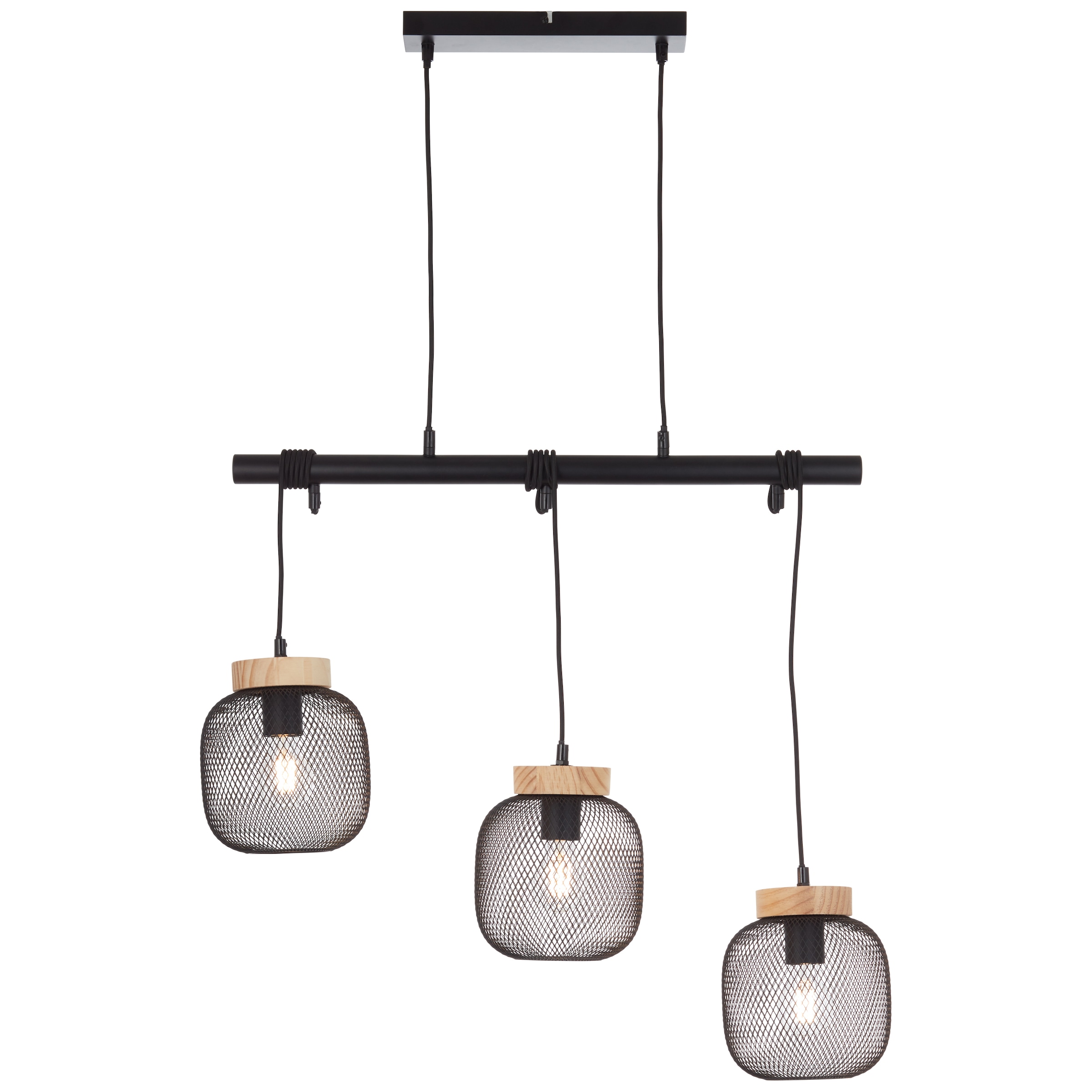 Brilliant Pendelleuchte »Giada«, 3 flammig, Leuchtmittel E27 | ohne Leuchtmittel, Balkenpendelleuchte, H 177 cm, B 68 cm, Metall/Holz, schwarz/braun