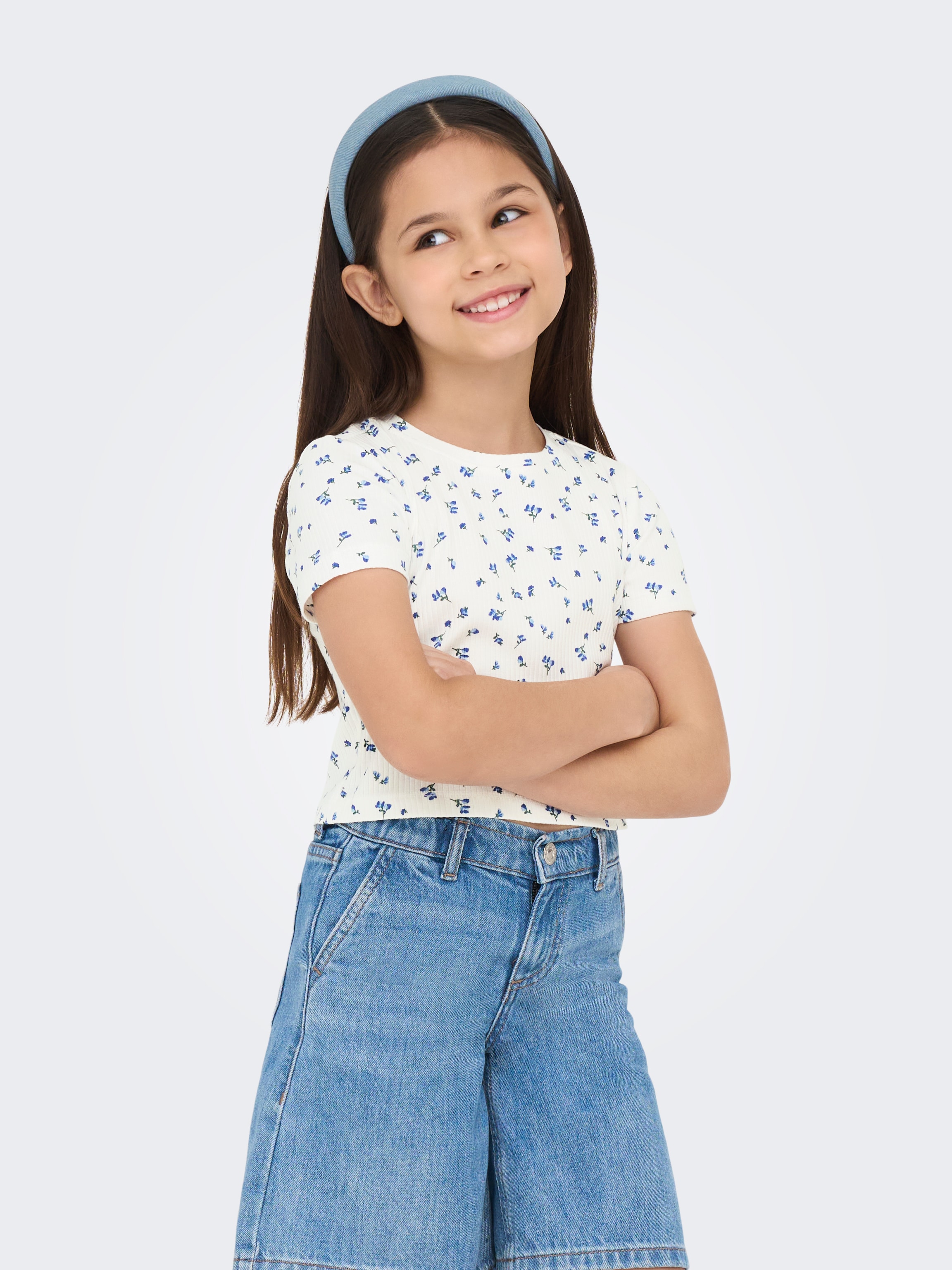KIDS ONLY T-Shirt "KOGBELLA LIFE SHORT AOP S/S TOP JRS NOOS" Baumwollmischung, eng geschnitten