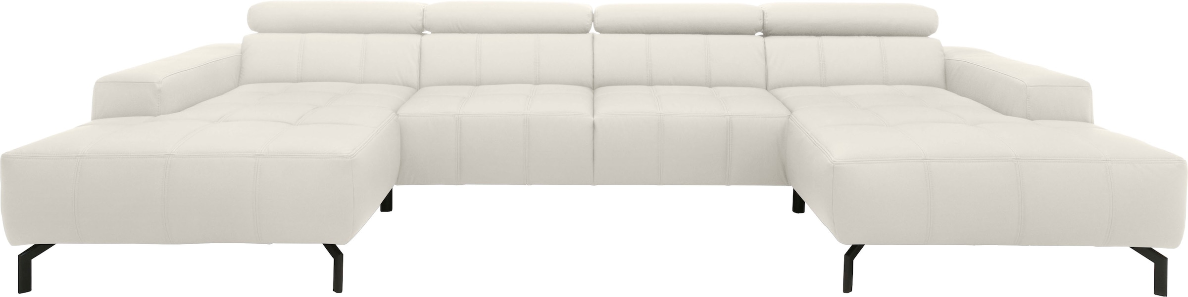 DOMO collection Wohnlandschaft "Cunelli tolle Sitznähte als Designelement, fester Sitzkomfort, U-Form" whlw. verstellbare Kopfteile, passend für gängige Saugroboter