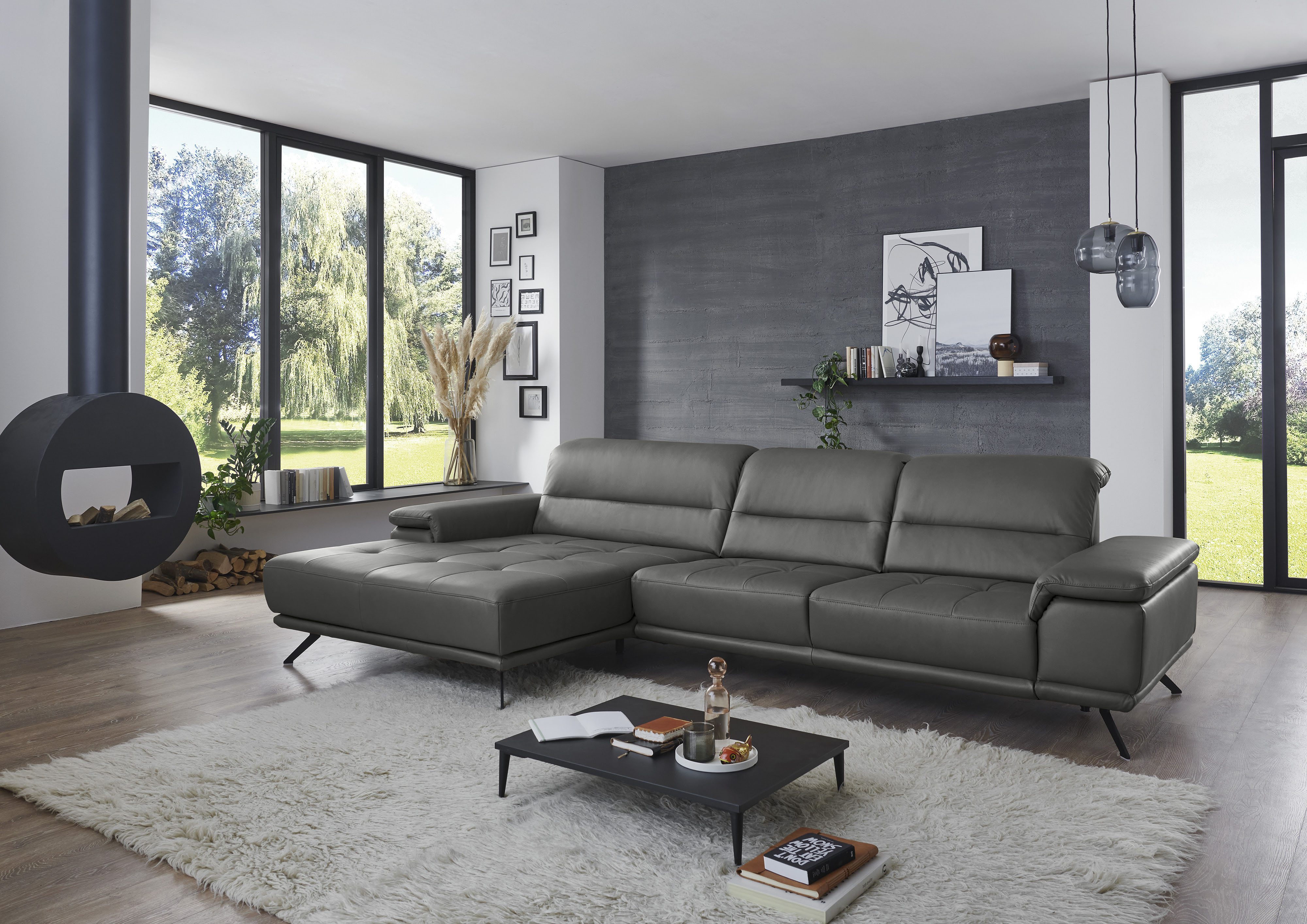 Die PlanBar Ecksofa "PN-EM19074, L-Form, Breite 343 cm" inkl. Sitztiefen- und Kopfteilverstellung