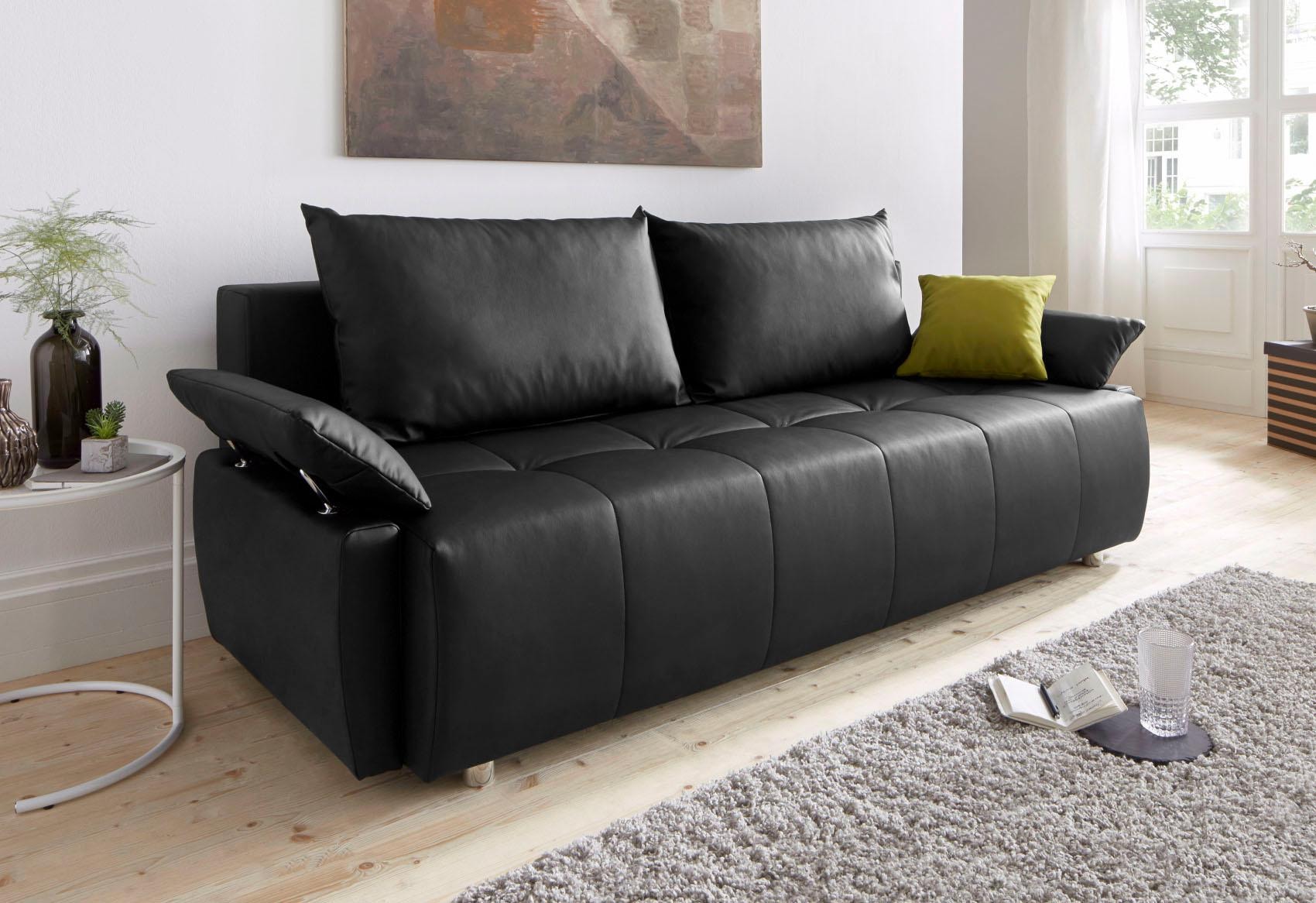 COLLECTION AB Schlafsofa "Funtastic, B: 212 cm, Liegefl. 145x187 cm, Armteilverstellung" Schlaffunktion, Bettkasten & Zierkissen, Gästebett mit Federkern
