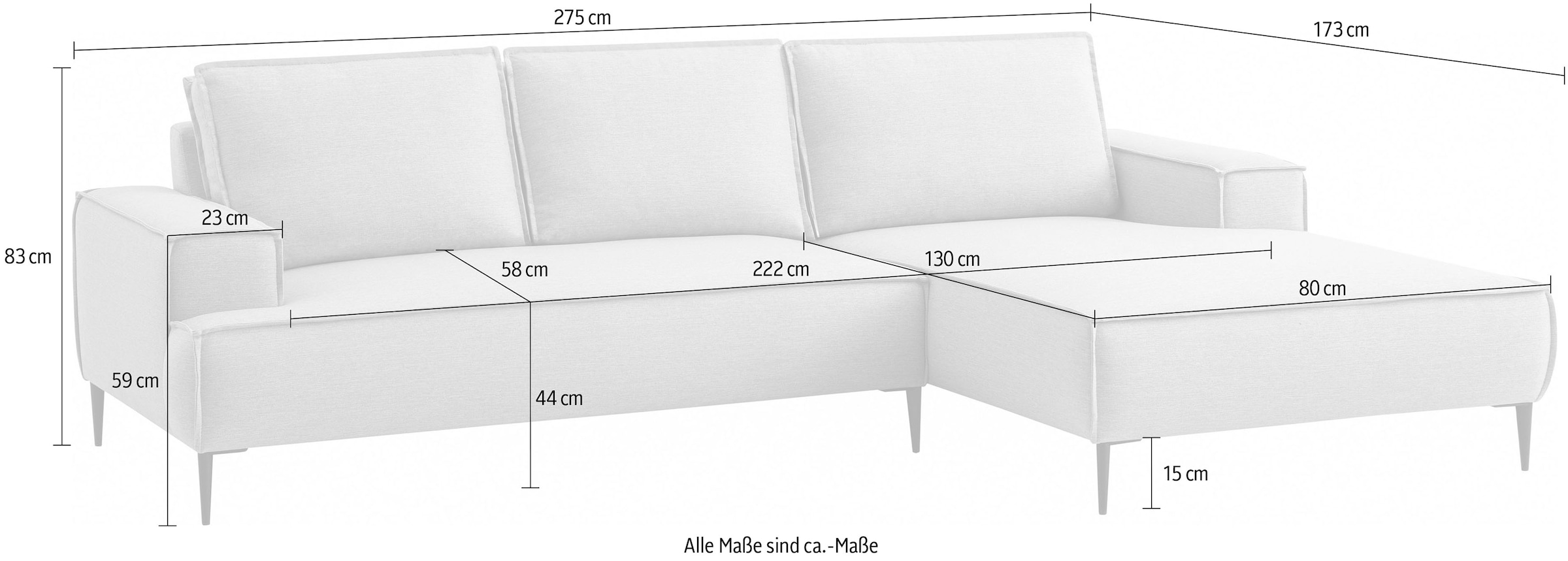 andas Ecksofa »TVINNU, L-Form, 275cm, in Cord und Leinenoptik« wahlweise Recamiere rechts/links, schwarze Füße, bequemer Sitzkomfort