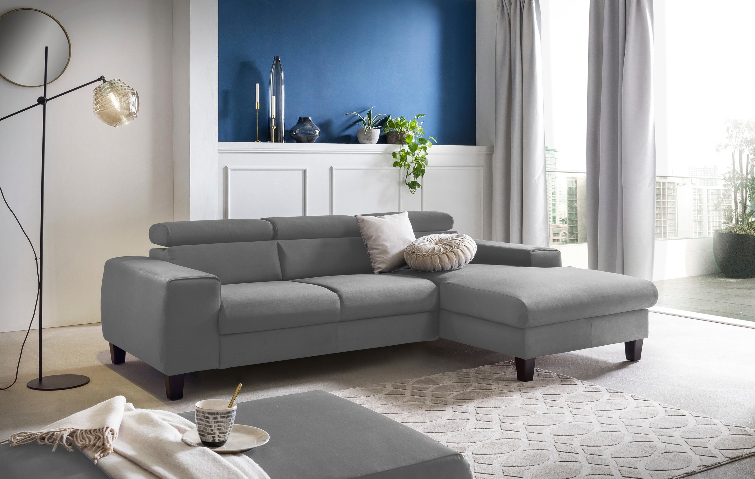 COTTA Ecksofa »Morven L-Form mit Kopfteilverstellung«, wahlweise mit Bettfunktion, Bettkasten & Wireless-Charger