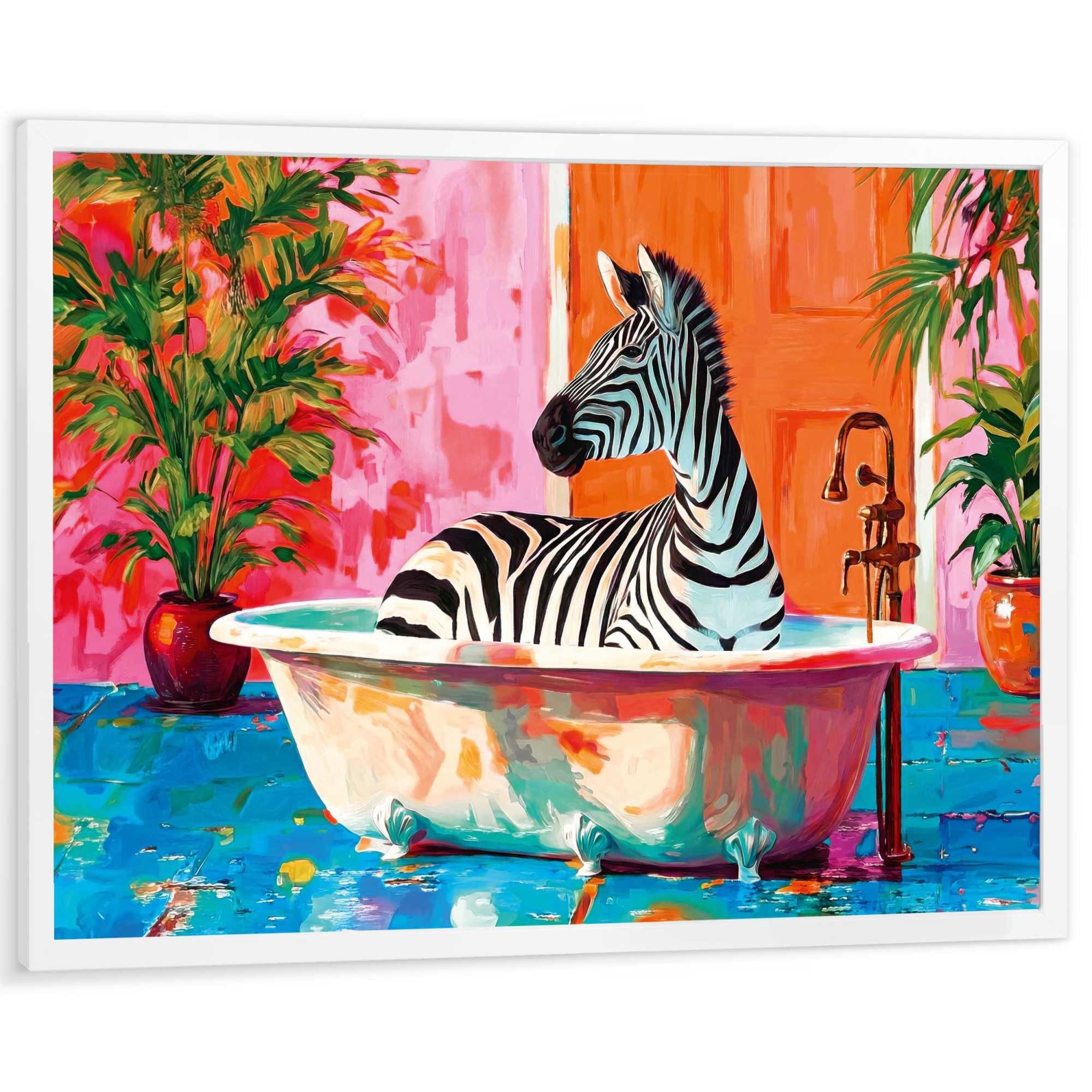 Reinders! Bild mit Rahmen »Zebra im Bad« Tiere 1 Stk. tlg. Hobbyraum - Mehrfarbig - MDF - Tiere - 70x50 cm