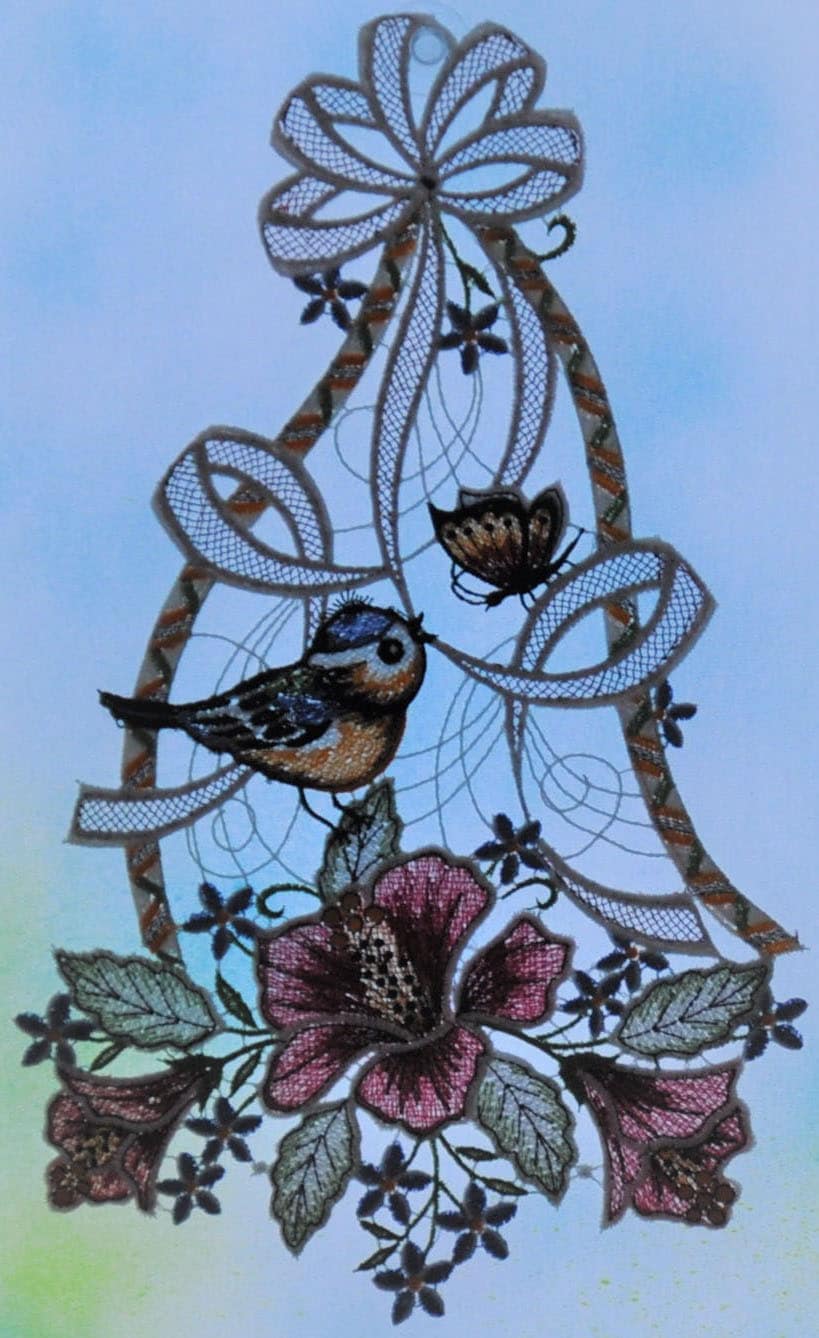 Stickereien Plauen Fensterbild »Vogel mit Hibiskus«