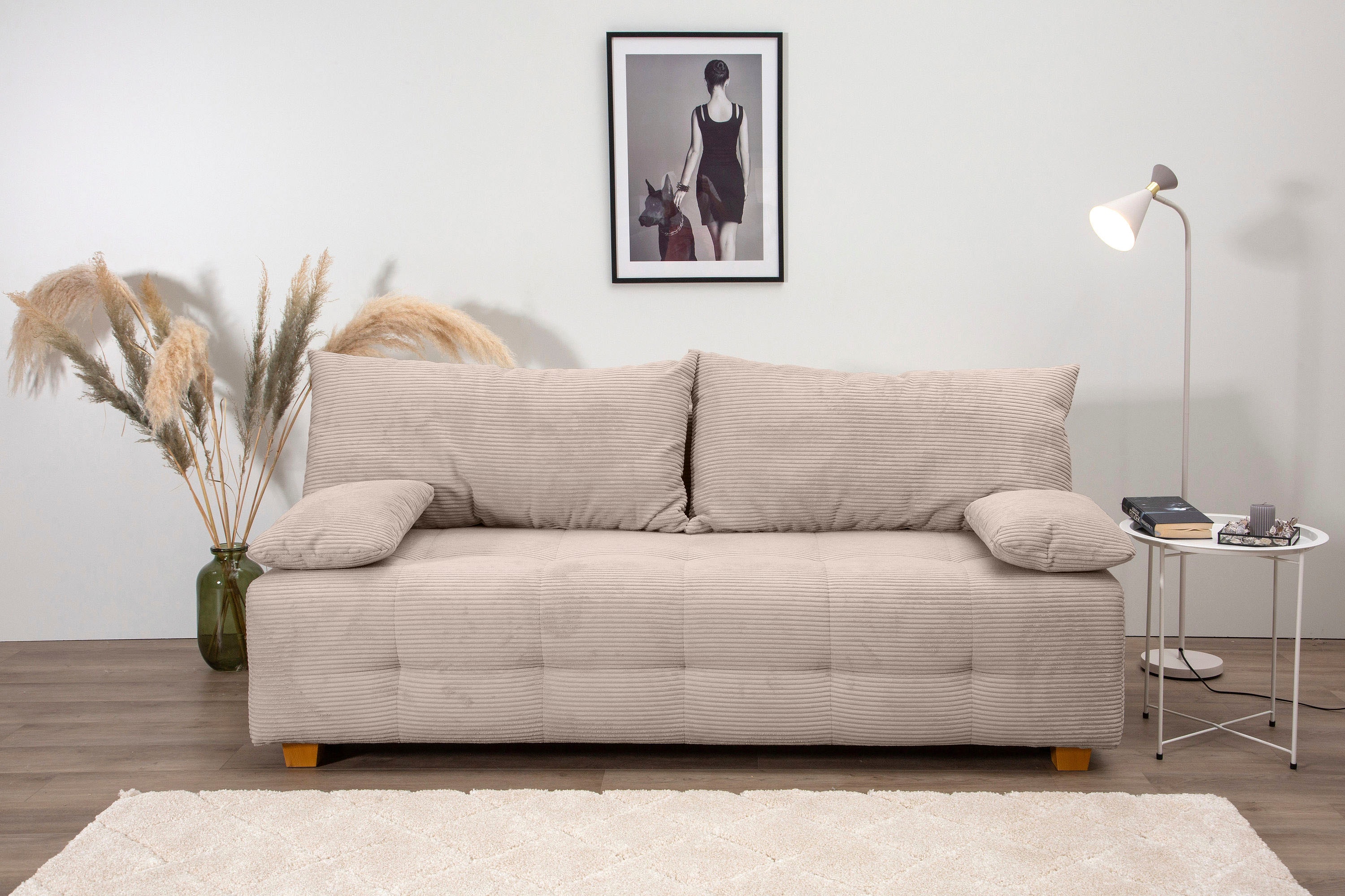 COLLECTION AB Schlafsofa "Bella, B: 196 cm, Liegefl. 145x196 cm" Schlaffunktion, Bettkasten & 2 Armlehnenkissen, Federkern
