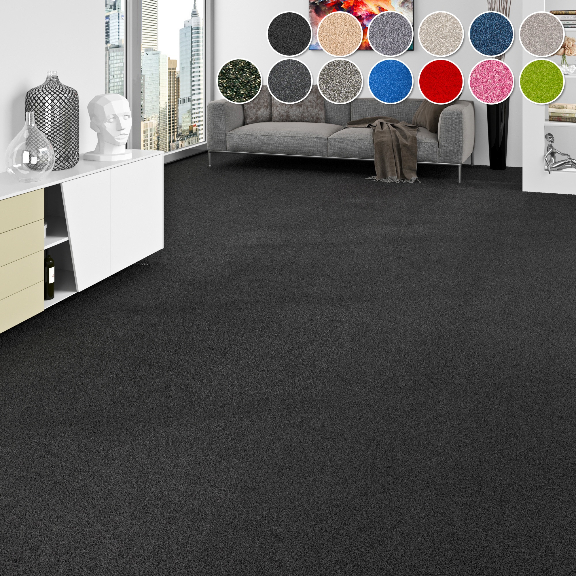 Teppichboden MY HOME "Zephyra, Schlinge, Gesamthöhe 8 mm, Made in Netherlands", schwarz, B:400cm L:150cm, Kunstfaser, Teppiche, Uni Farben, Breite 400 cm, strapazierfähig, Wohnzimmer, Schlafzimmer