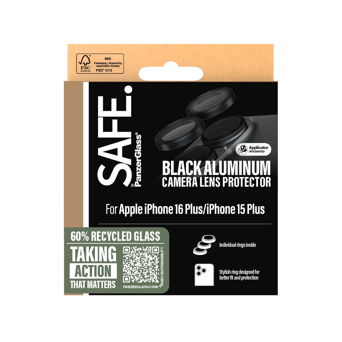 SAFE by PanzerGlass Kameraschutzglas »Camera Lens Protection«, für Apple iPhone 16-Apple iPhone 16 Plus, Kameraschutz, Schutzglas, Linsenschutz, kratz- & stoßfest