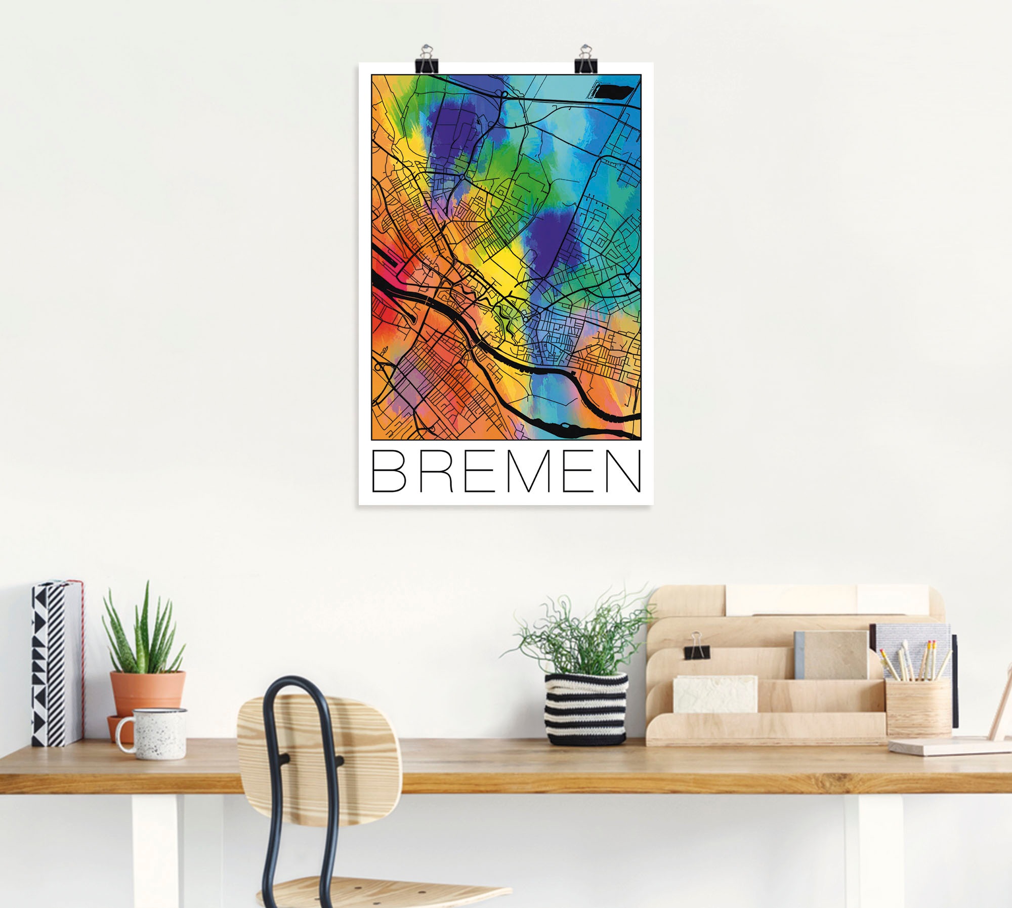 Artland Wandbild »Retro Karte Bremen Deutschland Aquarell«, Deutschland, (1 St.), als Alubild, Leinwandbild, Wandaufkleber oder Poster in versch. Größen