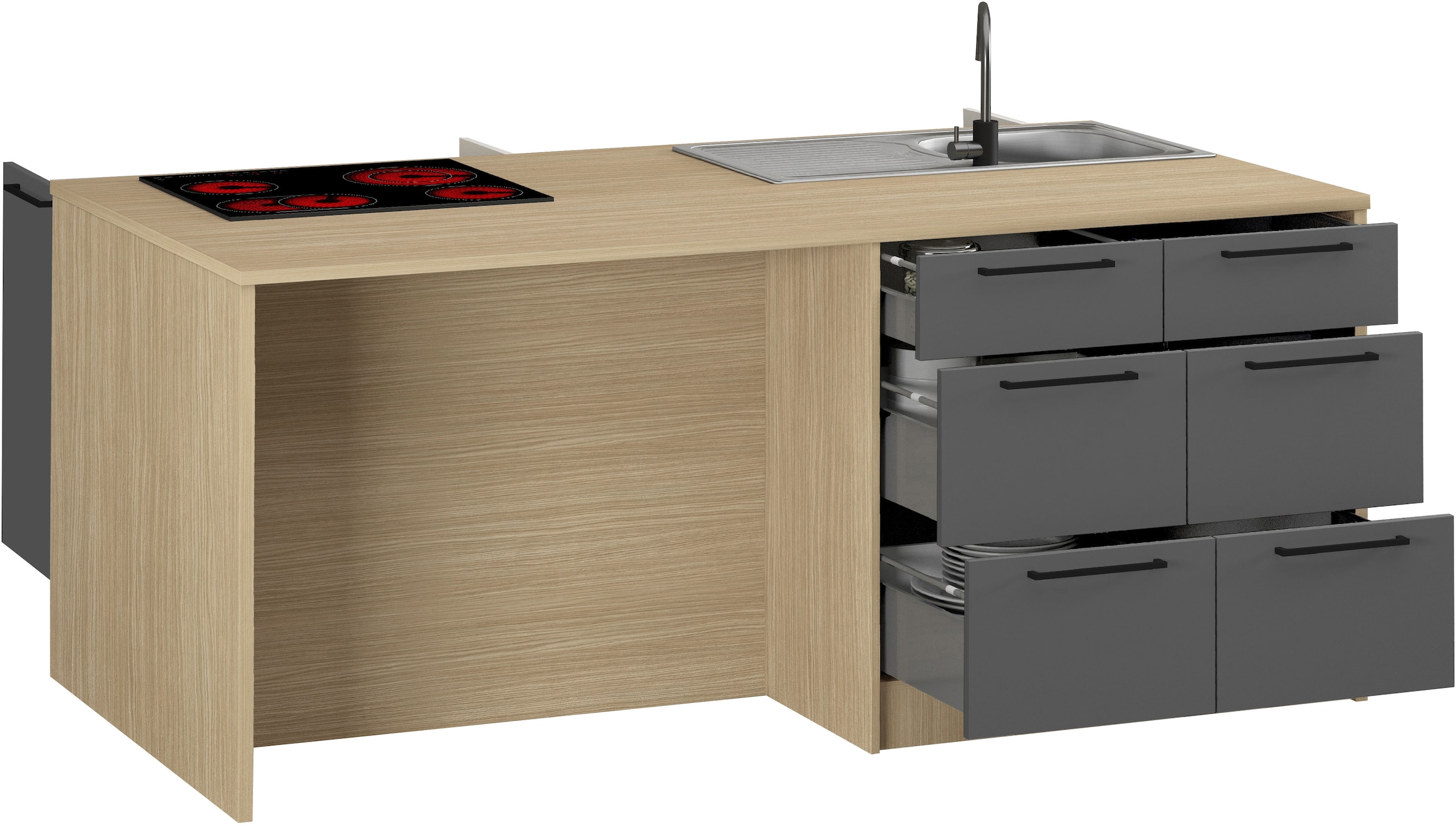 KOCHSTATION Kücheninsel »KS-Luna« Breite 200 cm, wahlweise mit Hanseatic-E-Geräten