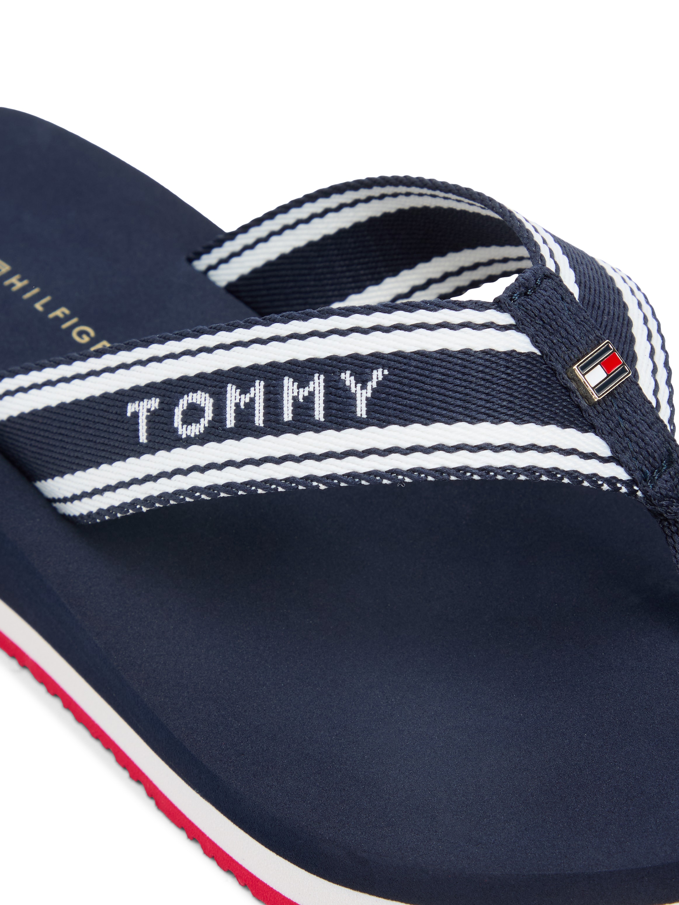 Tommy Hilfiger Zehentrenner »TH FLAG PRINT SUMMER SANDAL«  Keilabsatz, Plateau, Sommerschuh, Dianette mit gestreifter Bandage