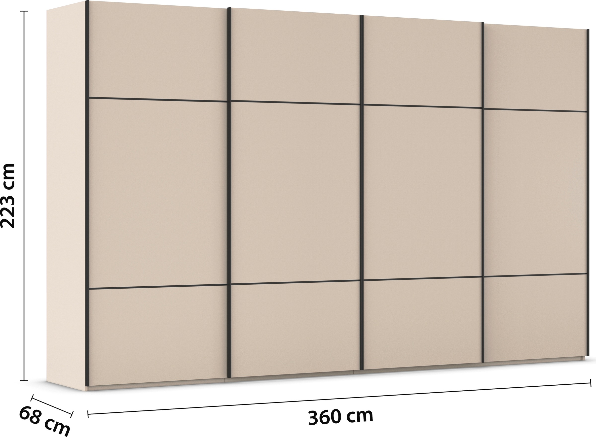 rauch Schwebetürenschrank »Kleiderschrank Schrank Garderobe Schlafzimmerschrank SCALE-TRIO«, edle dreigeteilte Front, 2 Zierleisten in Griff-Farbe MADE IN GERMANY