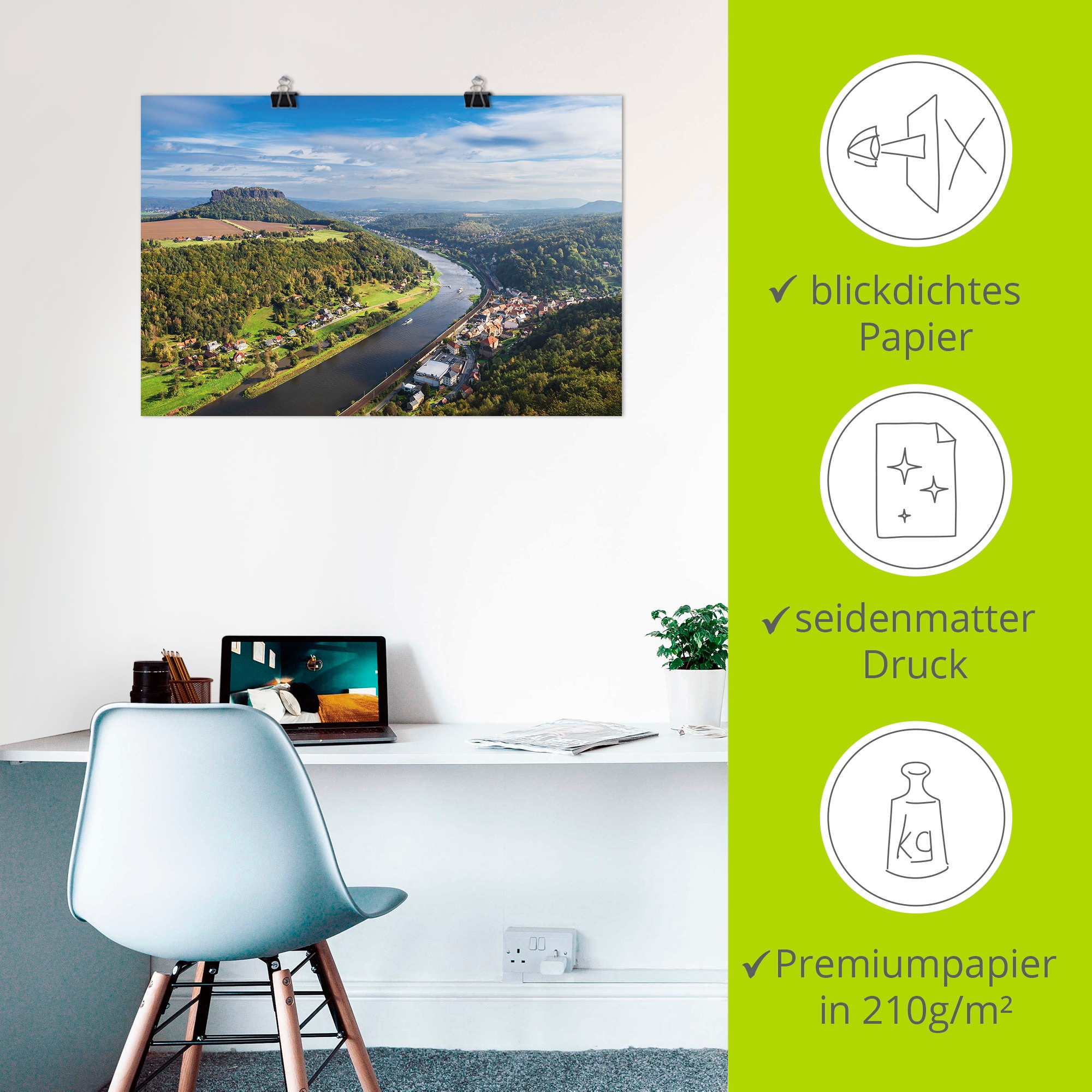 Artland Poster »Blick auf Elbe & die Sächsische Schweiz«, Berge & Alpenbilder, (1 St.), auf Keilrahmen gespannt