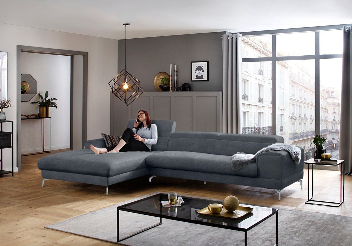 W.SCHILLIG Ecksofa »piedroo, Designsofa mit tollem Sitzkomfort, bequem und elegant, L-Form« Kopfteilverstellung, wahlweise mit Sitztiefenverstellung, Breite 343cm