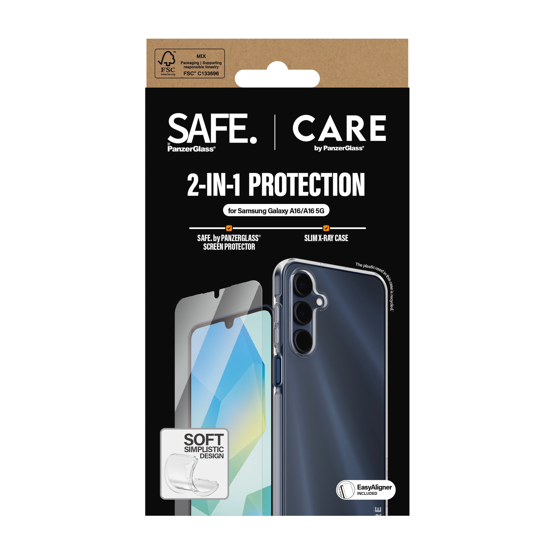 CARE by PanzerGlass Displayschutzglas »2-in-1 Protection Screen Protector + SLIM X-RAY Case«, für Samsung Galaxy A16-Samsung Galaxy A16 5G, Displayschutzfolie, Schutzfolie, Bildschirmschutz, kratz- & stoßfest