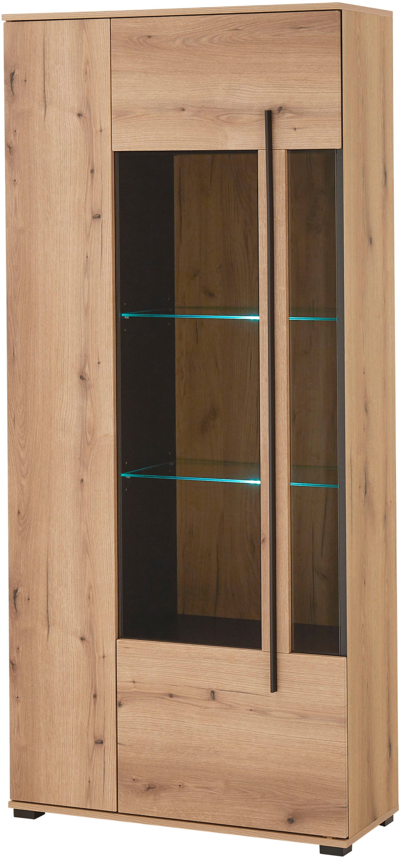 INOSIGN Vitrine »Cantara, Vitrinenschrank in Eiche Evoke oder weiß, Standvitrine«, schwarzer Stangengriff, ausreichend Stauraum, vielseitig einsetzbar