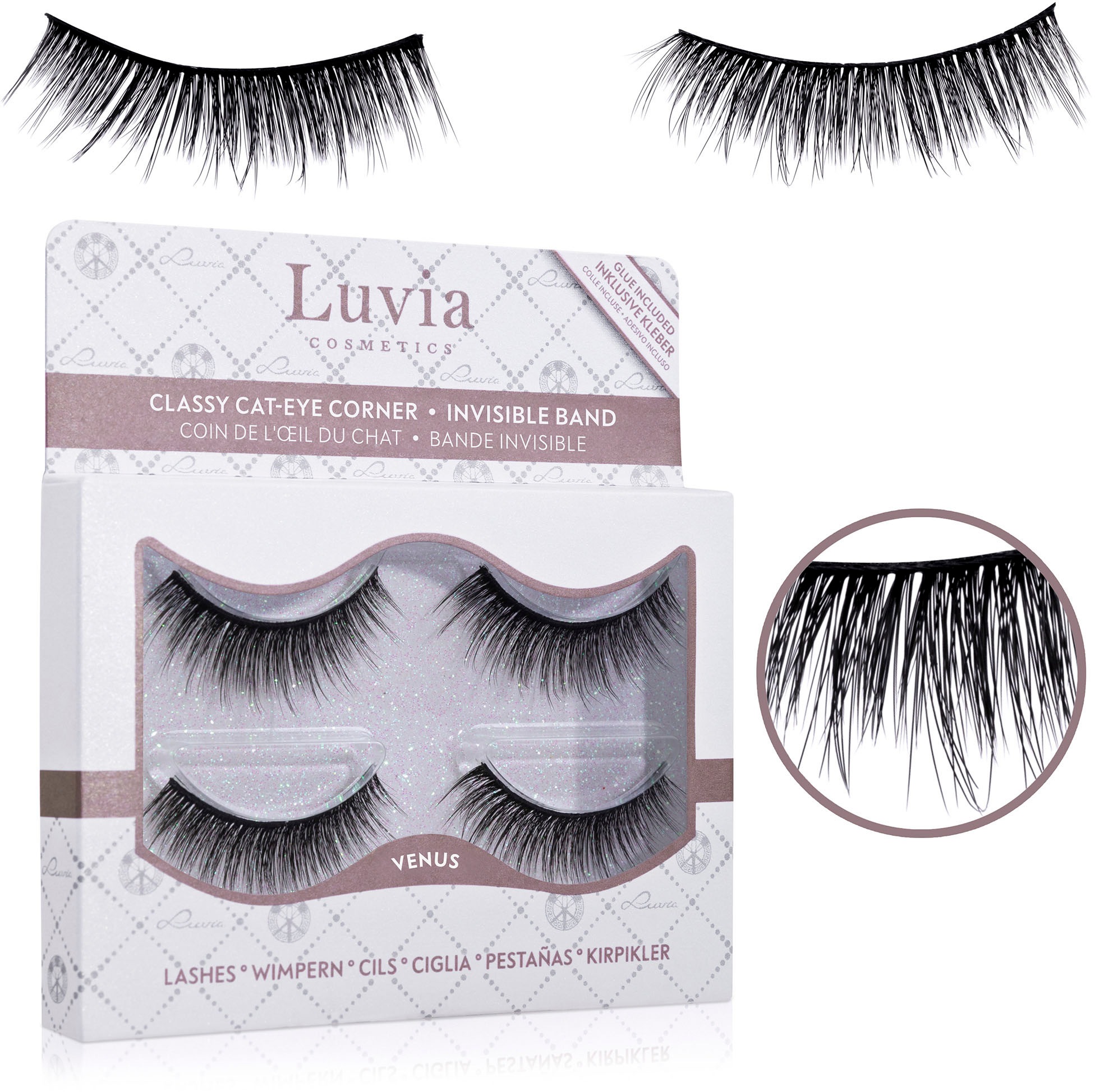 LUVIA COSMETICS Damen Bandwimpern, schwarz, Kunstwimpern, Natürliche Spitzen, flexibles Band, auch für Anfänger, mit Kleber.